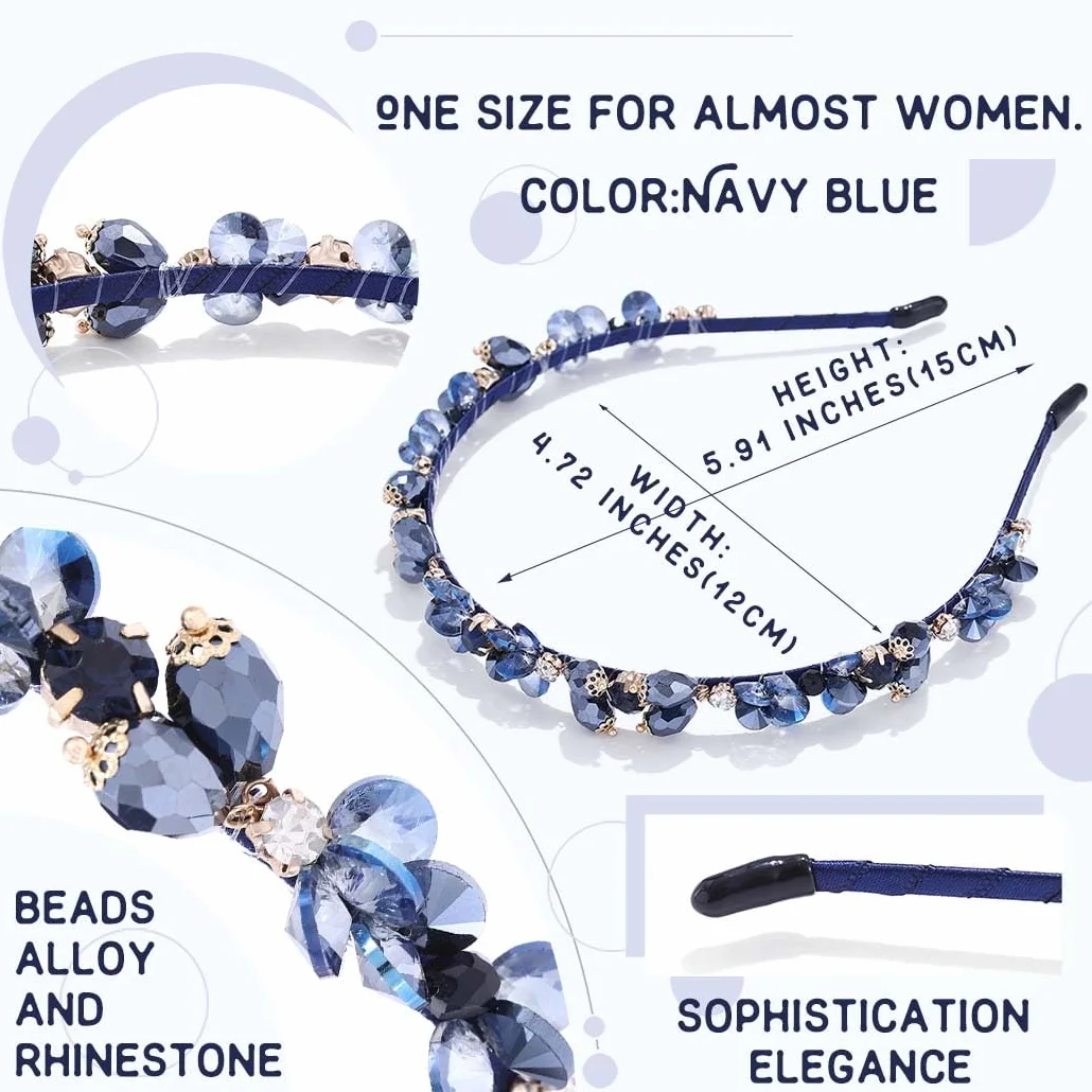 Fascia per Capelli Cristallo Blu Brillante Strass Vintage Festa Ballo Donne