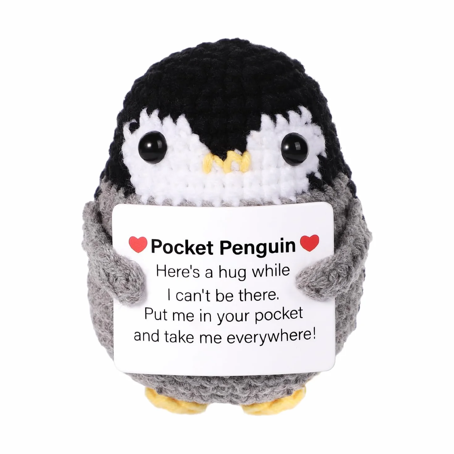 BOXOB Divertente pinguino tascabile, 6,6 cm, lavorato a maglia, con biglietto, grazioso pinguino in lana all'uncinetto, regalo creativo per incoraggiare la casa, per amici e familiari, incoraggiamento