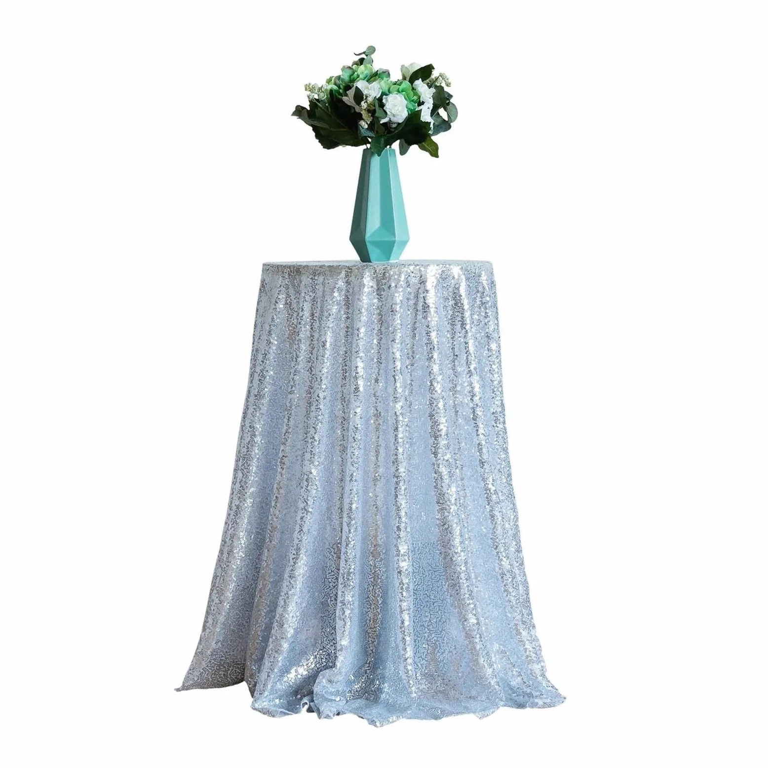 Tovaglie da tavolo, Tovaglie Rotonde da Cucina Copritavolo in Tinta Unita con Paillettes, Tovaglie Francesi, Argentate, Eleganti in Poliestere 190 cm