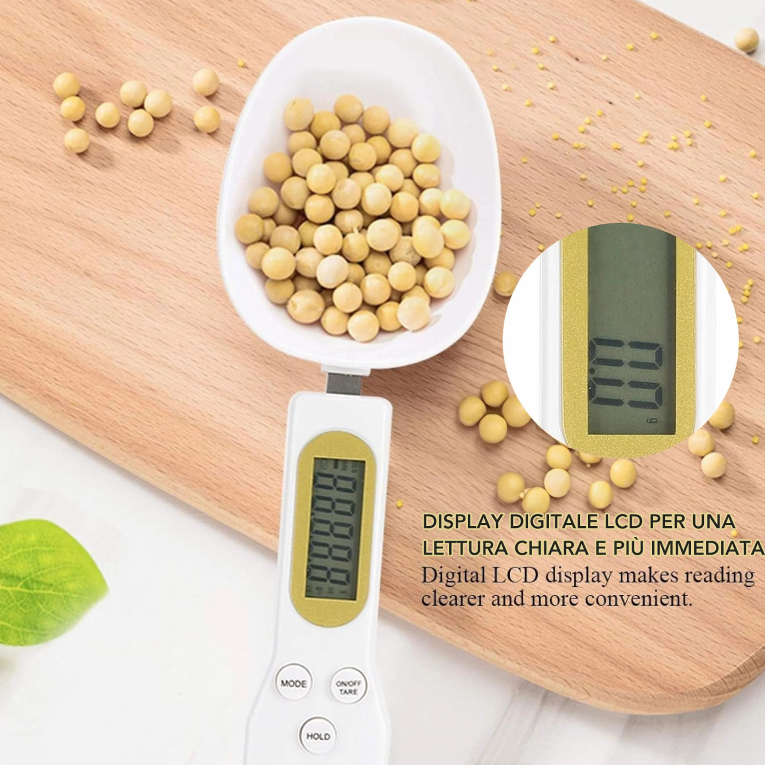 IPEA Cucchiaio Bilancia Digitale per Misurare Peso Alimenti in Cucina - Precisione da 1g a 500g - Bilancia Elettronica con Display - Dosatore per Pesare e Dosare Quantità Piccole di Cibo