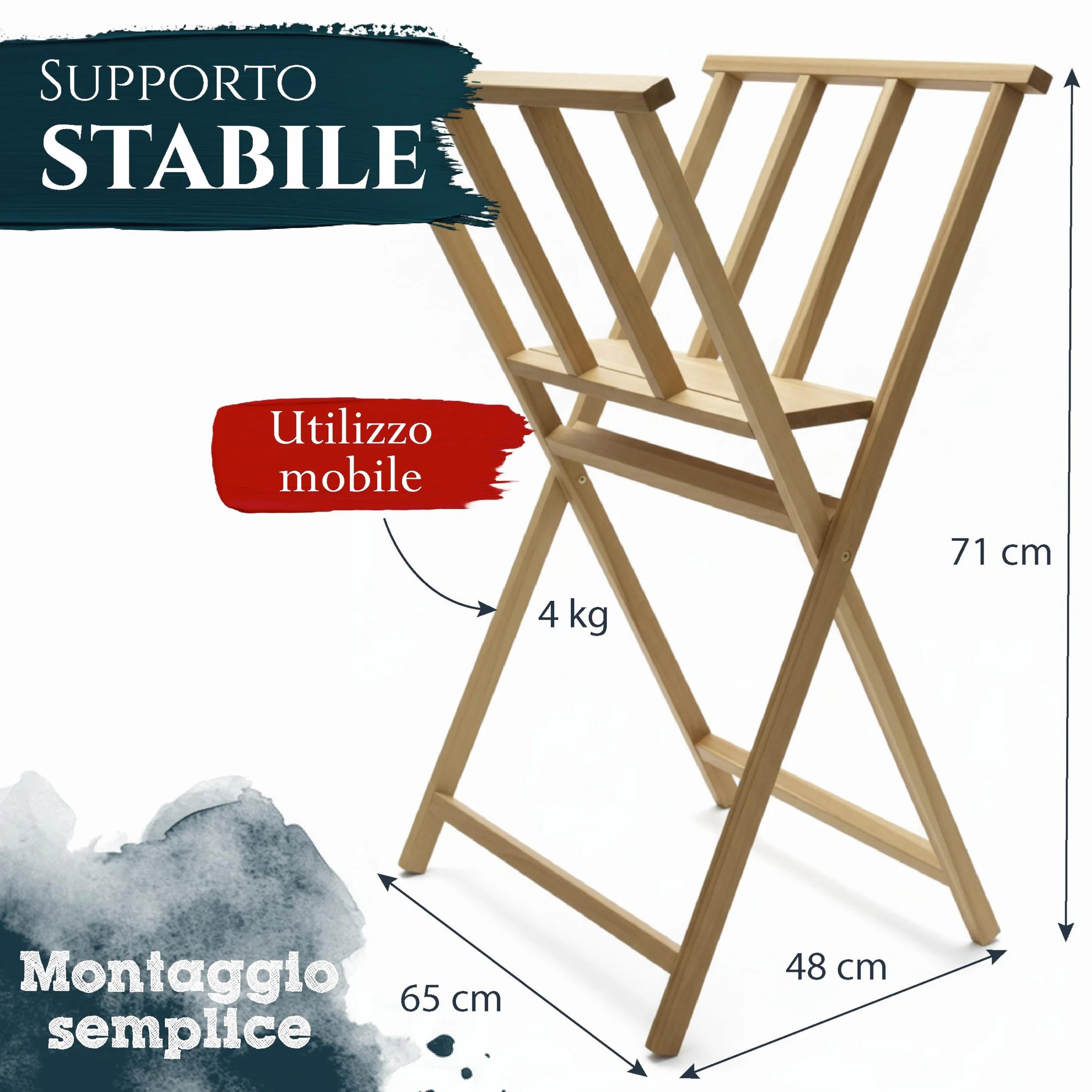 Artina Portatele portaquadri e porta poster - pregiato legno massello di faggio 65x48x71cm - per artisti e collezionisti