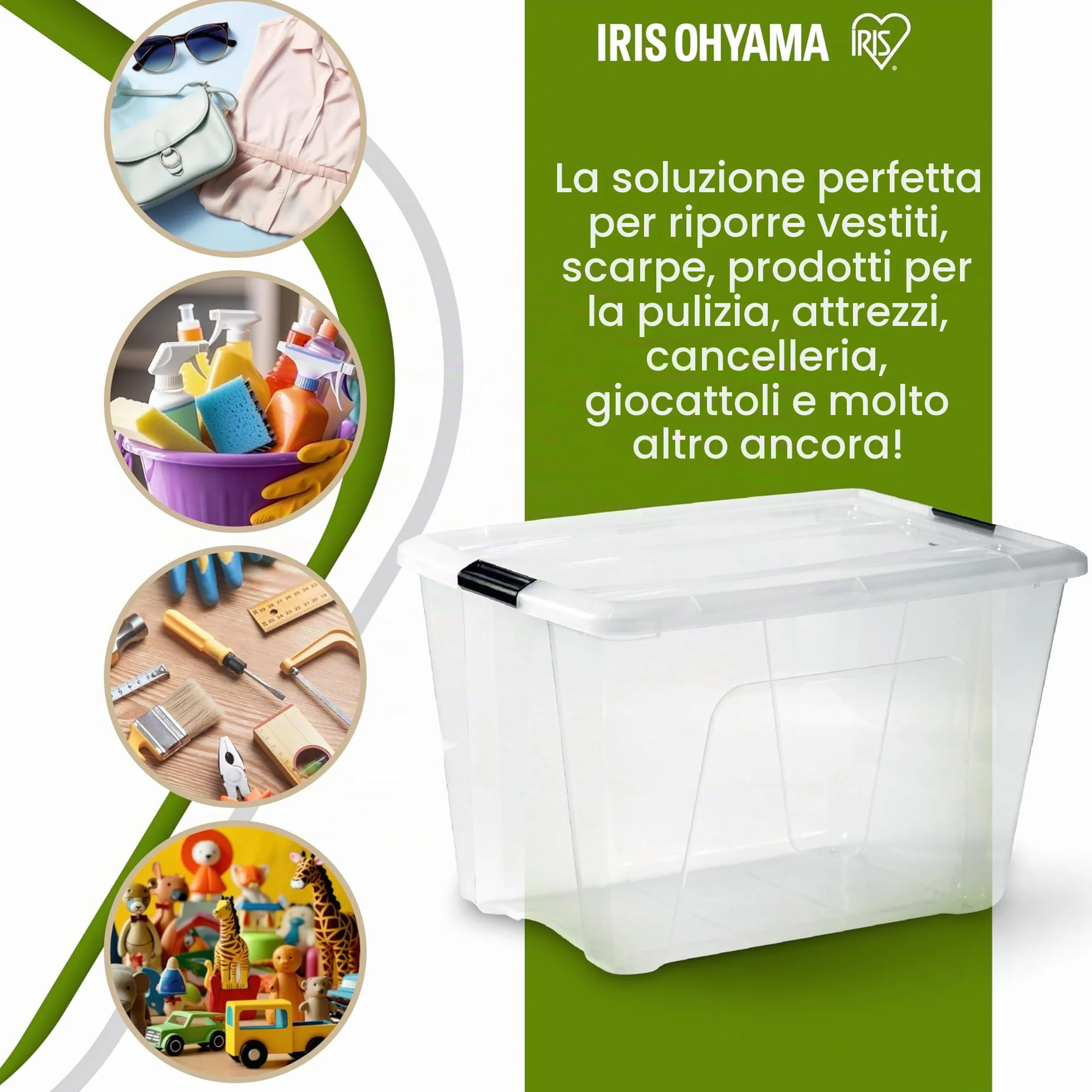 Iris Ohyama Scatola portaoggetti in plastica 55 l confezione da 3 trasparente impilabile