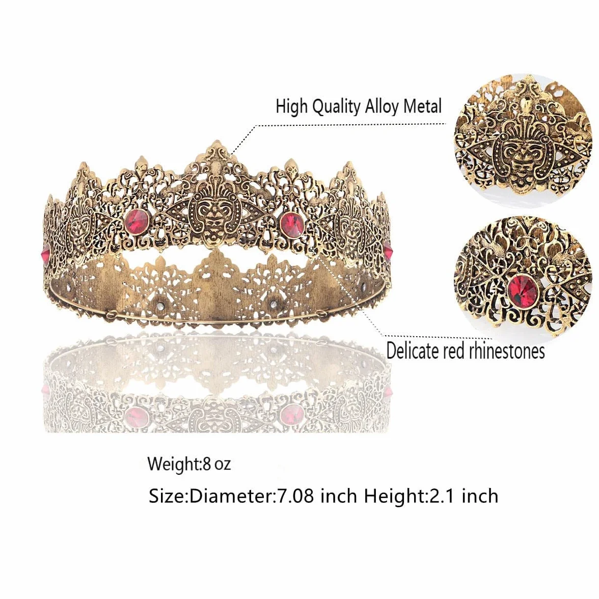 King Men Gold Tiara Corona Imperiale Medievale Cristallo Matrimonio Halloween