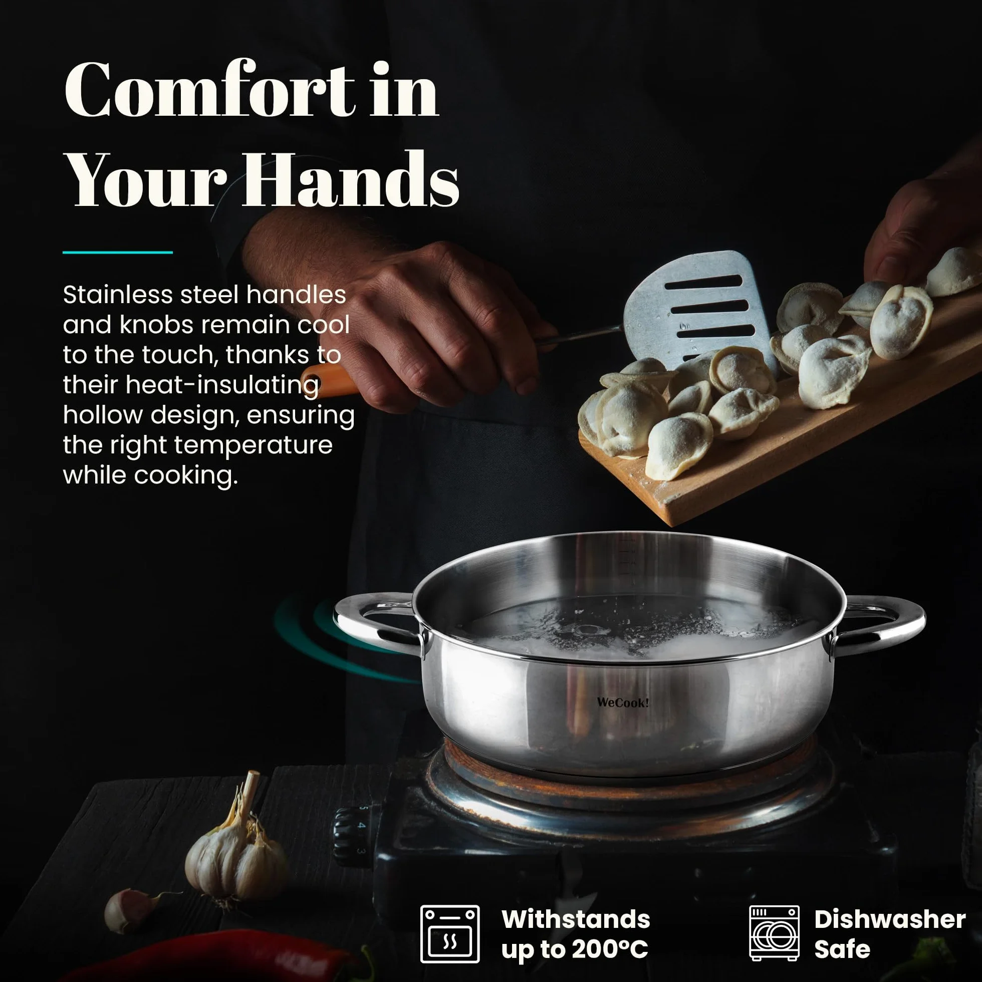 WECOOK! STAINLESS LOW COOKING POT WITH LID 32 cm.