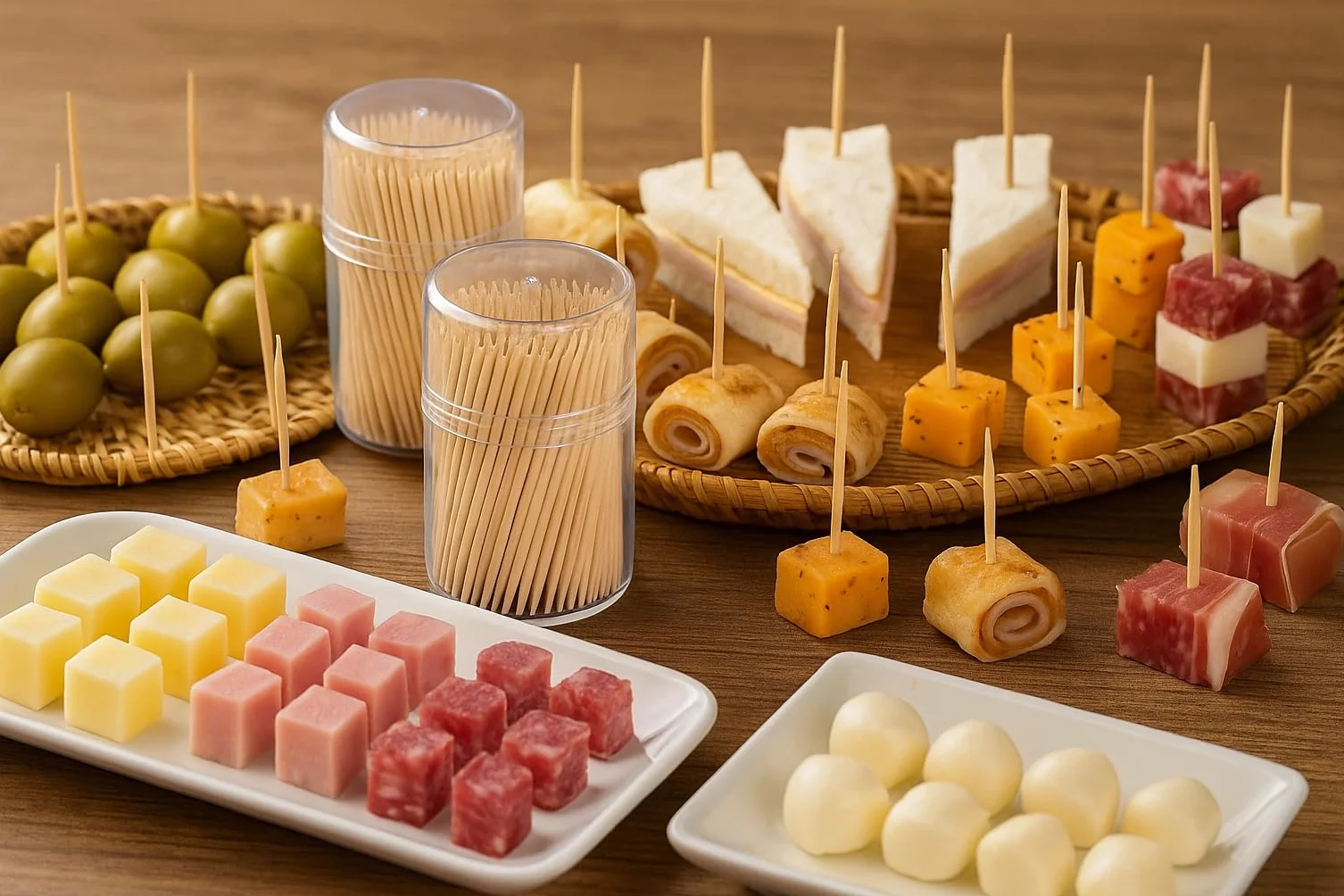 Stuzzicadenti in Legno con Contenitore 2 Confezioni da 500 Pezzi 1000 Totali Barattolo Trasparente