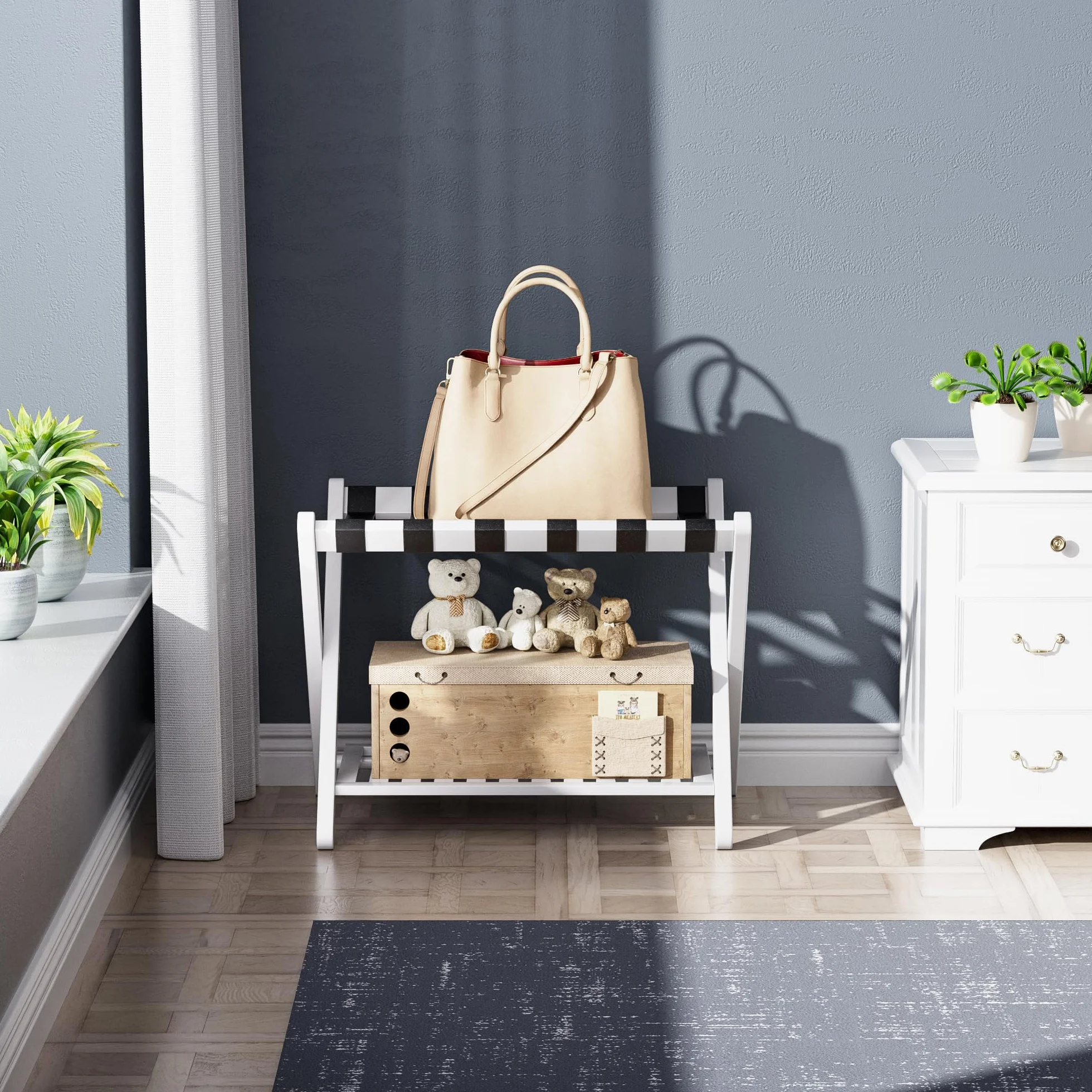 SMIBUY Portapacchi pieghevole in bambù ripiano portaoggetti resistente bianco e nero