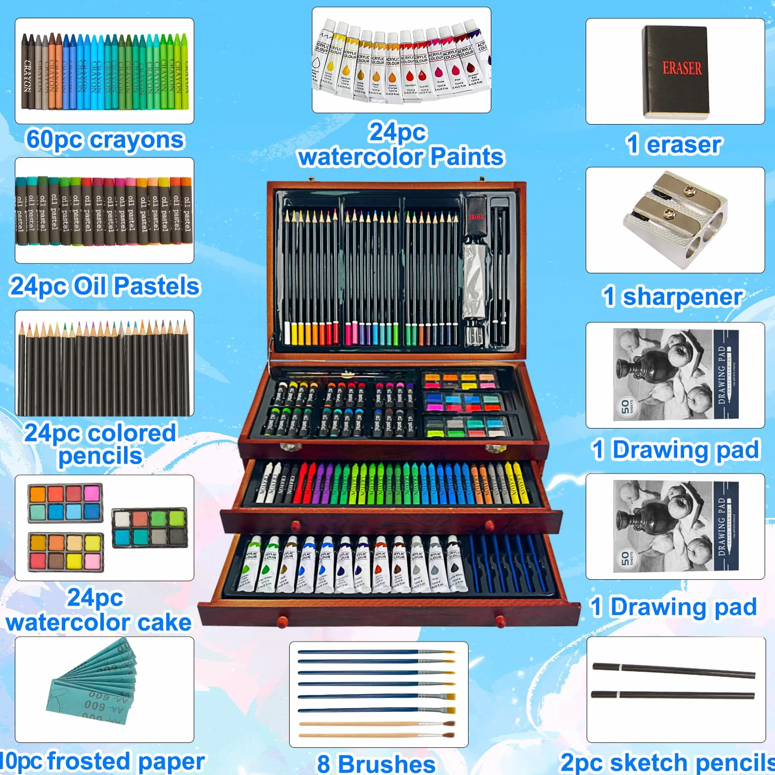 KINSPORY 175 pezzi valigetta colori bambina, pittura valigetta per bambini, Set per disegno, kit disegno acquarellabili bambini