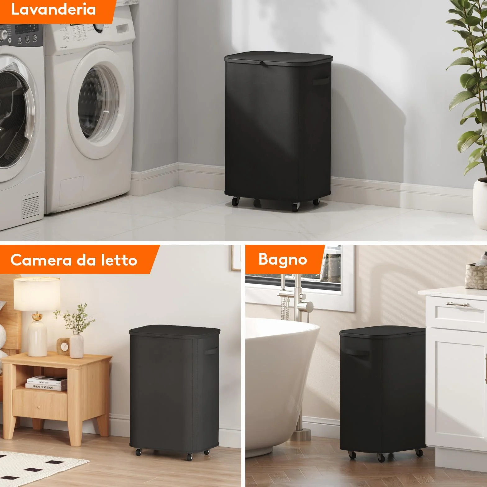Lifewit Cesto Porta Biancheria Sporca con Coperchio e Ruote, Portabiancheria Pieghevole con Sacco Rimovibile, Laundry Basket per Camera da Letto, Bagno e Lavanderia, 85L, Nero