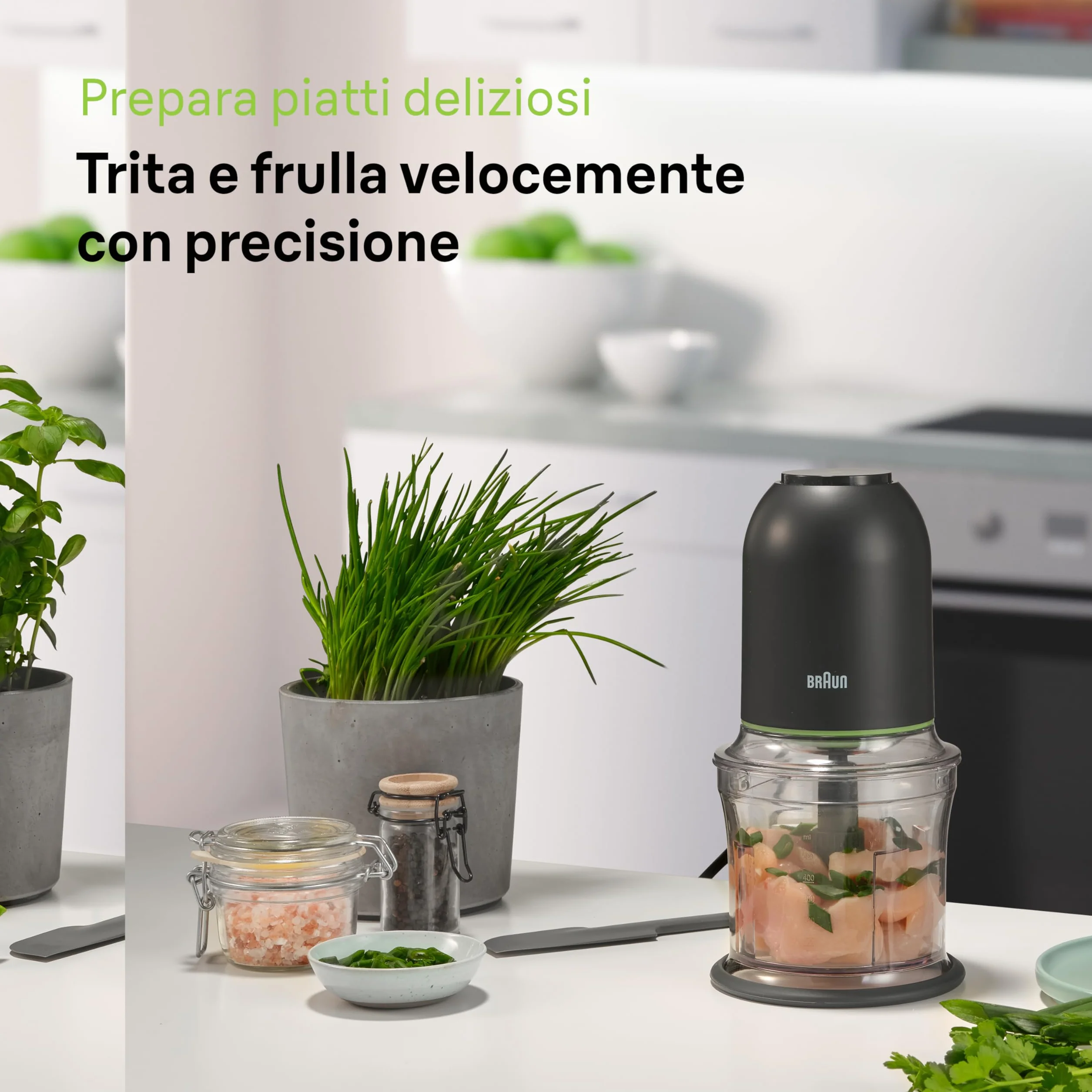 Braun MultiPractic 3 CH3011BK, Tritatutto a Quattro Lame in Acciaio Inox, Due Velocità, Funzione One Push, Tritaghiaccio, Capacità 500ml, Lavabile in Lavastoviglie, 500W, Nero
