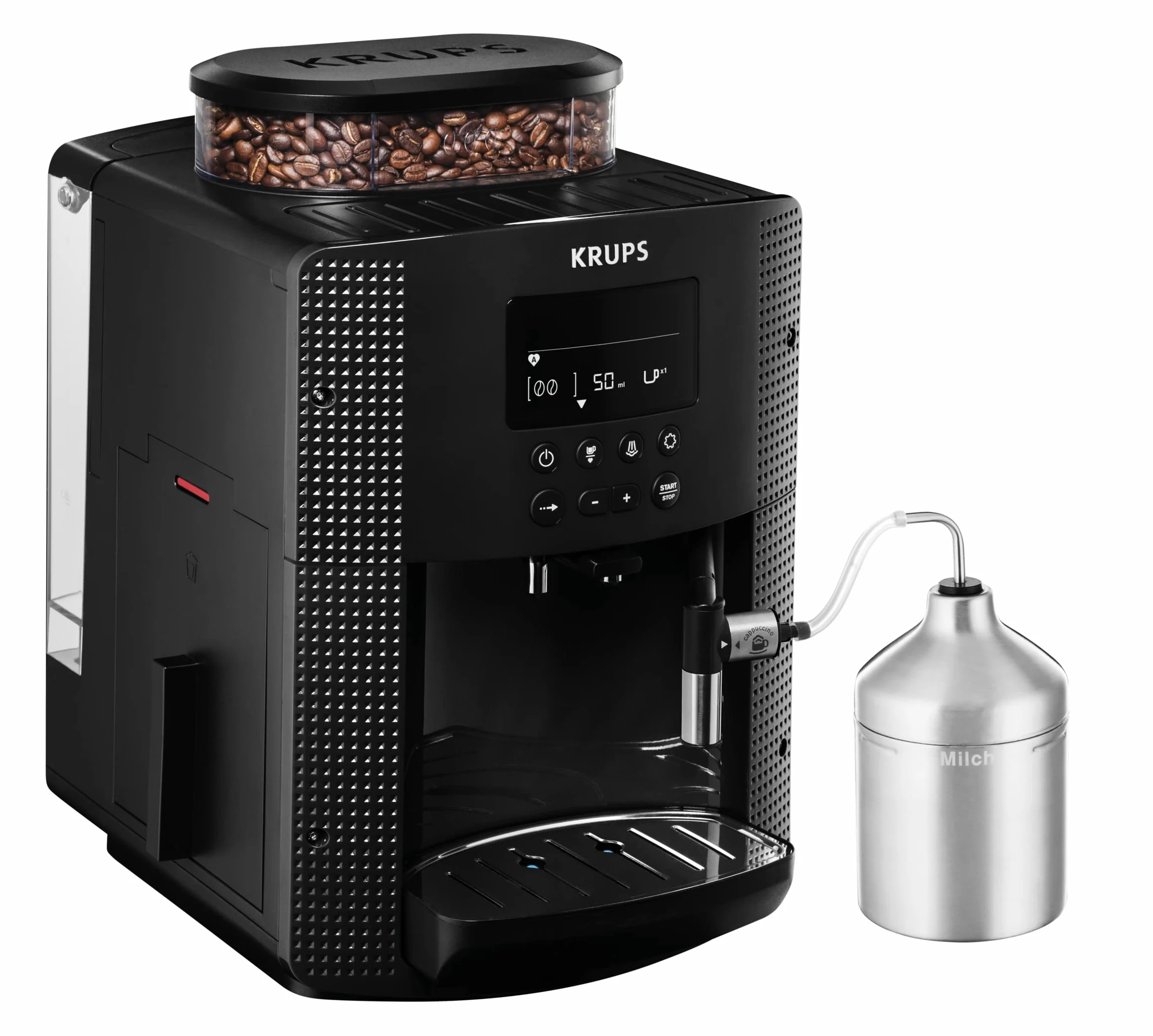 Krups Macchina da caffè completamente automatica (1,8 l, 15 bar, display LCD, sistema cappuccino automatico) Zobel