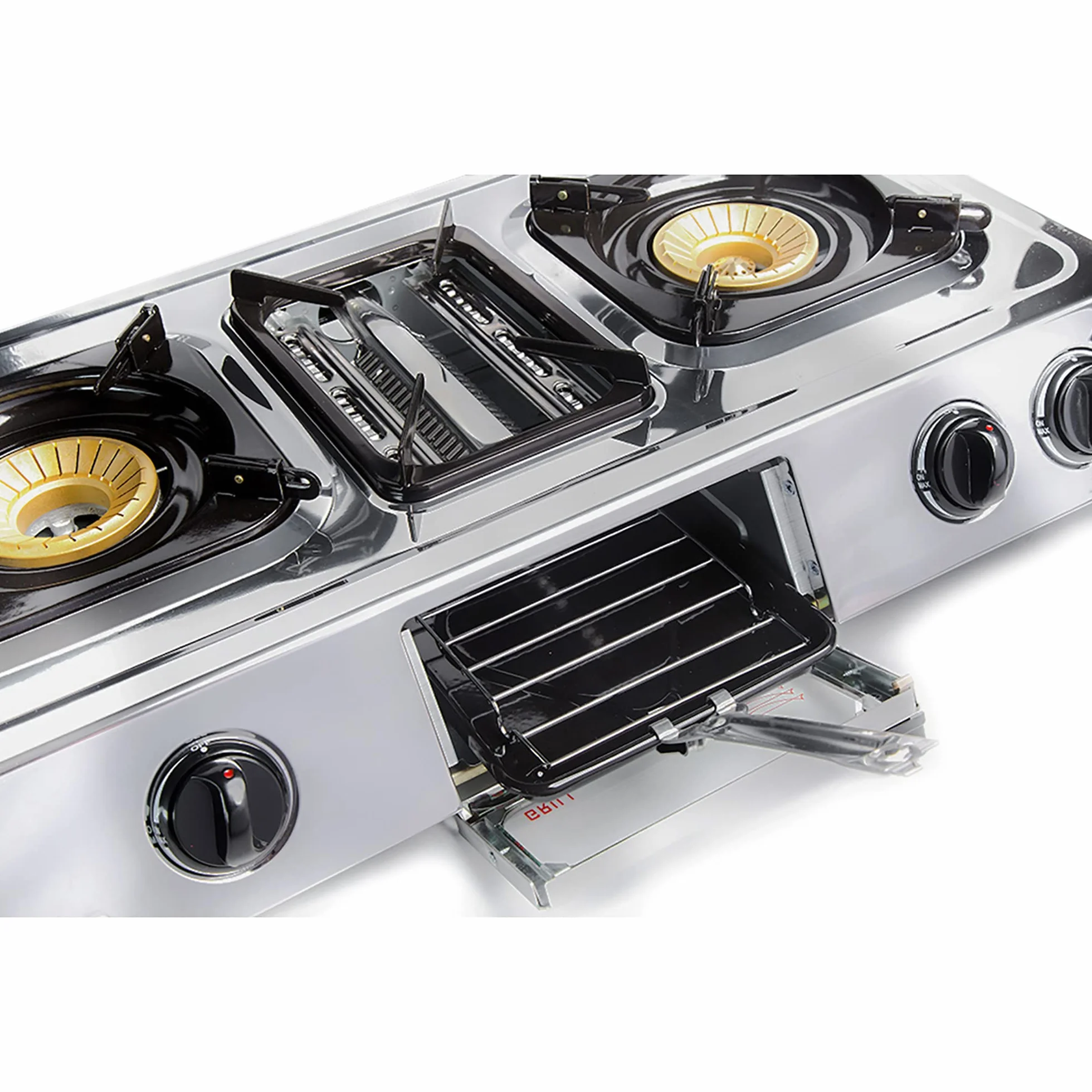NJ G-87 Fornello a Gas da Campeggio - 3 Fuochi Mini forno Grill Piano Cottura Portatile