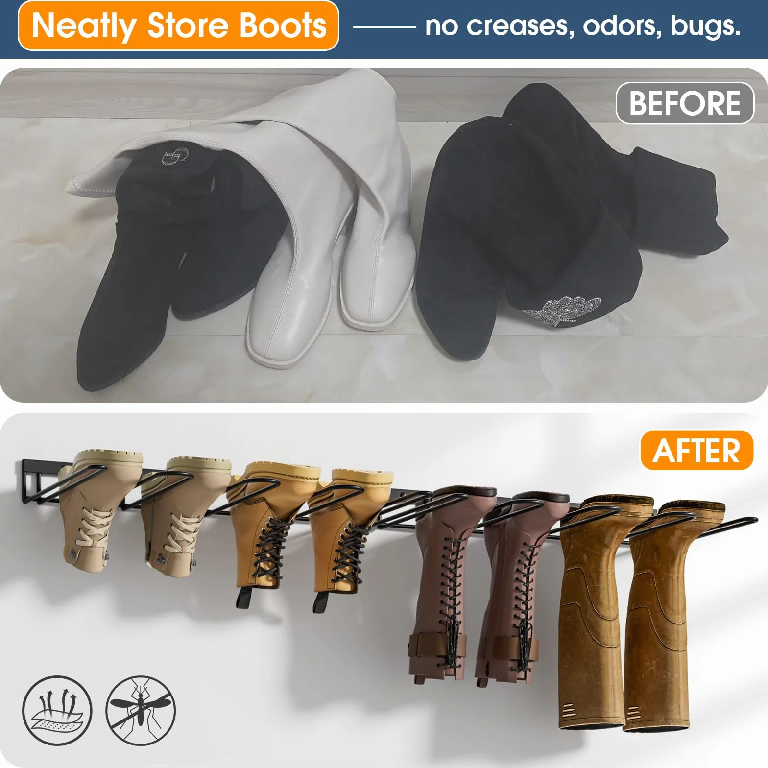 zacurter Welly Boot Rack – Supporto da parete per 4 paia – Rack di stoccaggio in metallo per esterni e interni – Scarpiera per ingresso e garage