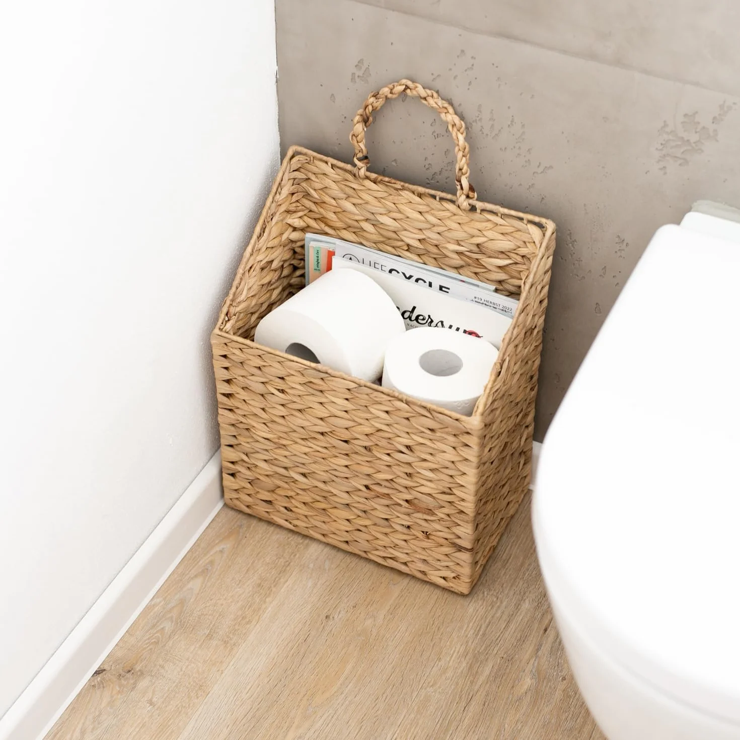 HMF Cestino sospeso intrecciato in giacinto d'acqua 30 x 17,5 x 38 cm