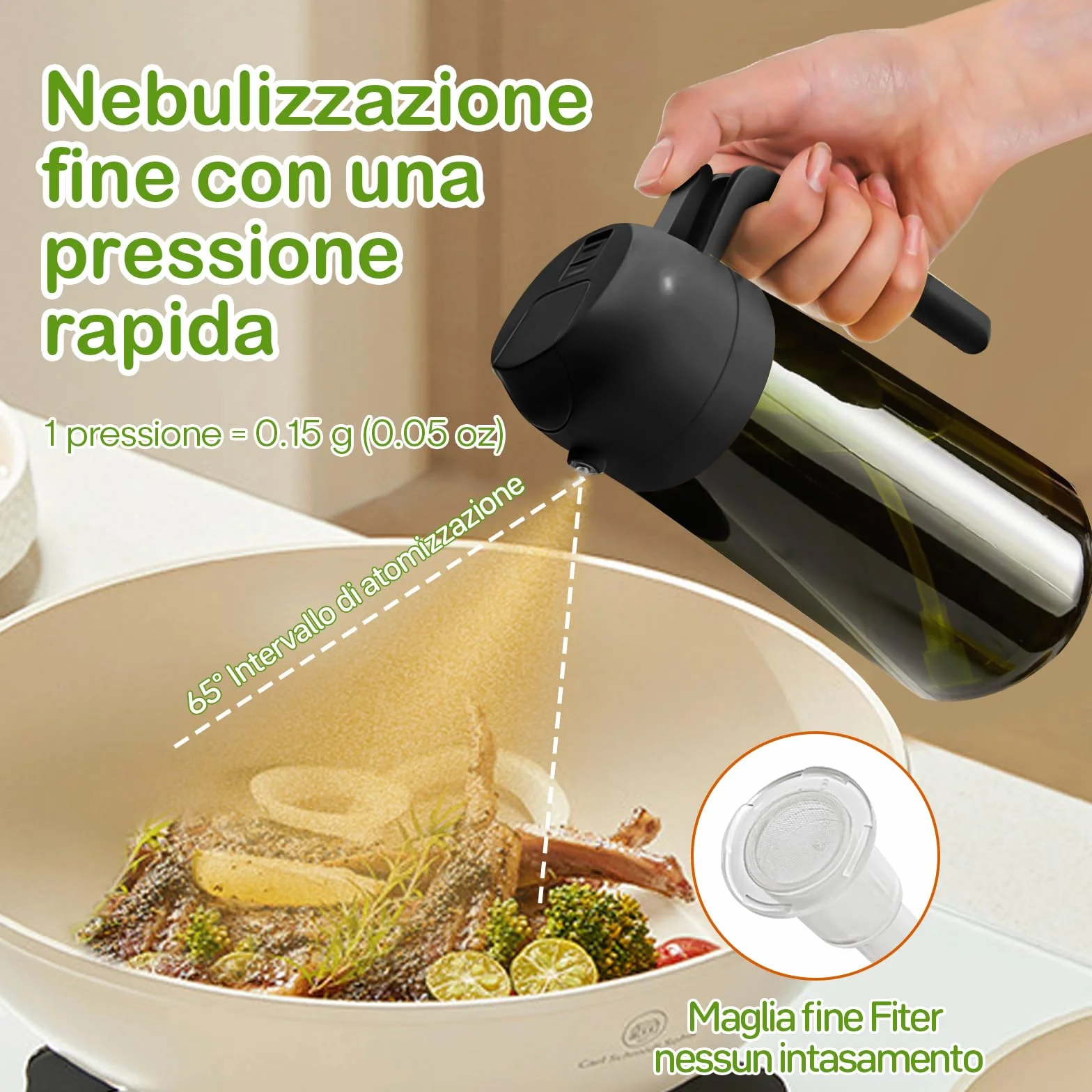 YARRAMATE Spruzzino Olio in Vetro 2 in 1 470 ml, Dosatore d'Oliva Bottiglia Spray da Cucina, Nebulizzatore per Alimenti Nero