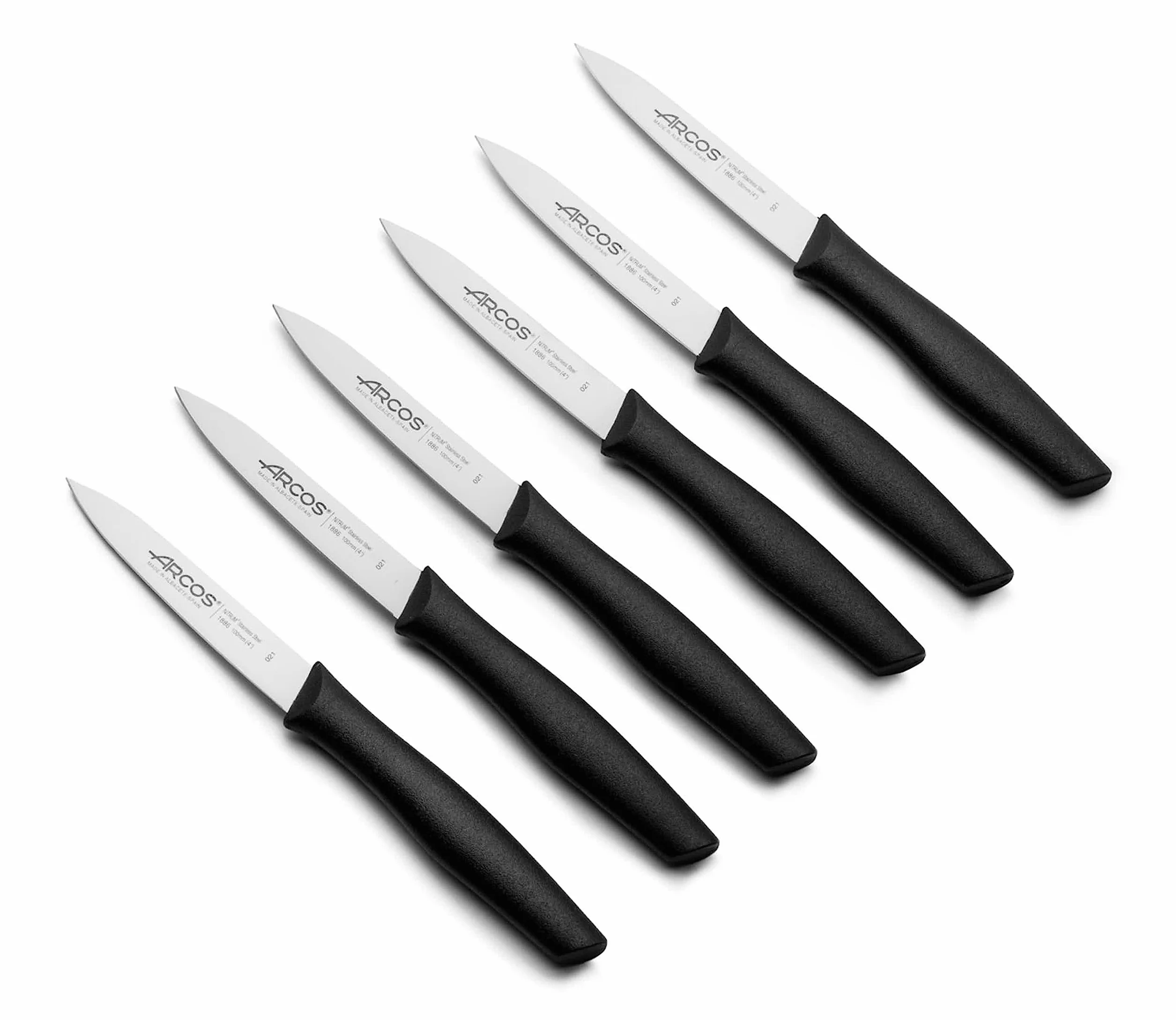 Arcos Set 6 Pezzi Coltello da Cucina 10 cm Acciaio Inox Manico Ergonomico Polipropilene Nova Nero