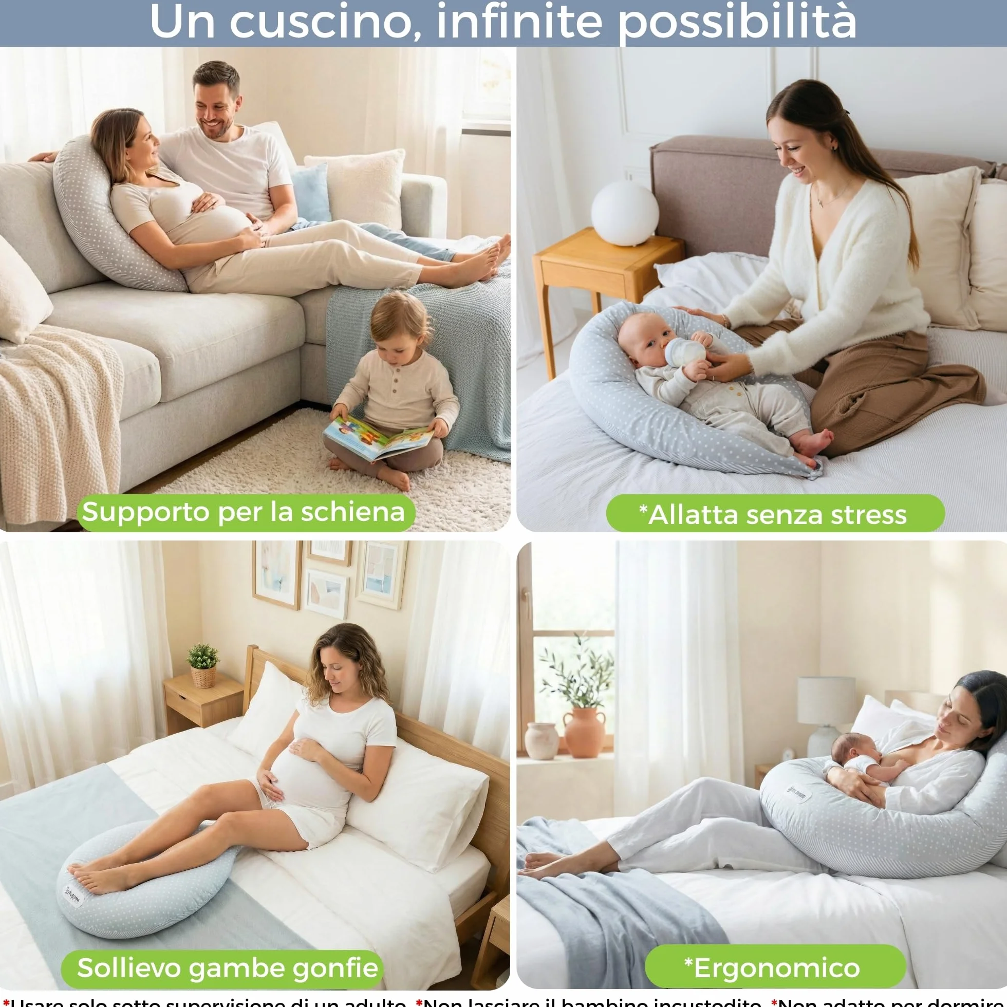 Dilamababy Cuscino Gravidanza Fiocchi di Memory e Fiber Made in Italy – Comodo per Dormire e per Allattamento - Supporto Ergonomico Pancia, Schiena, Gambe con Federa Sfoderabile e Lavabile