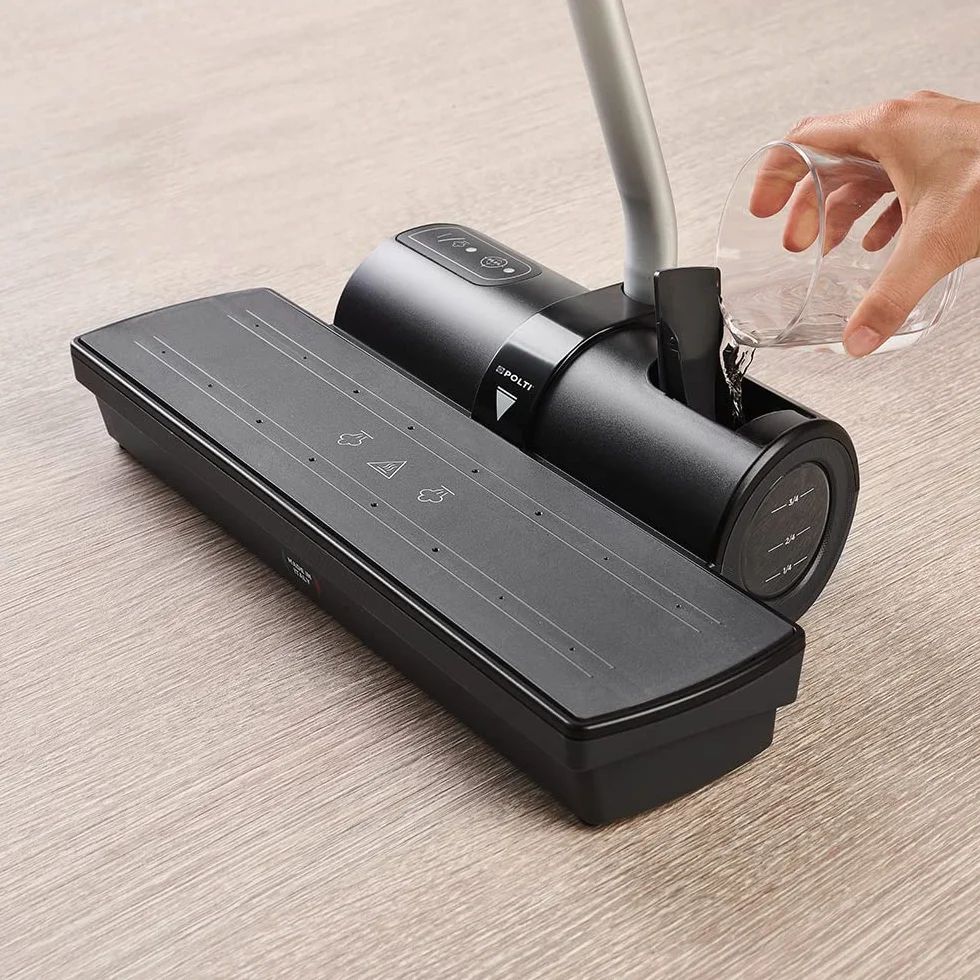 Polti Moppy Black Premium, Lavapavimenti a Vapore Senza Cavo, per tutti i Pavimenti e le Superfici Verticali Lavabili, Potenza 1500 W, Capacità Serbatoio 0,7 L, Extra Panni in Dotazione, Nero