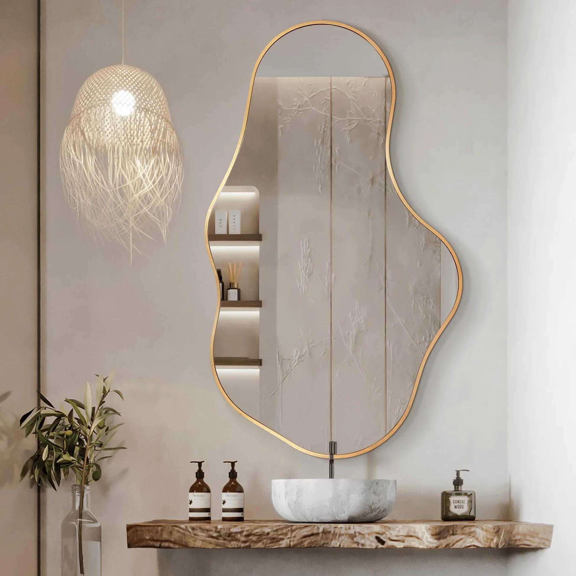 Specchio Da Parete Ondulato Irregolare, Specchio Astratto con Cornice In Lega Di Alluminio Qualità Aeronautica per Bagno, Camera Da Letto & Ingresso