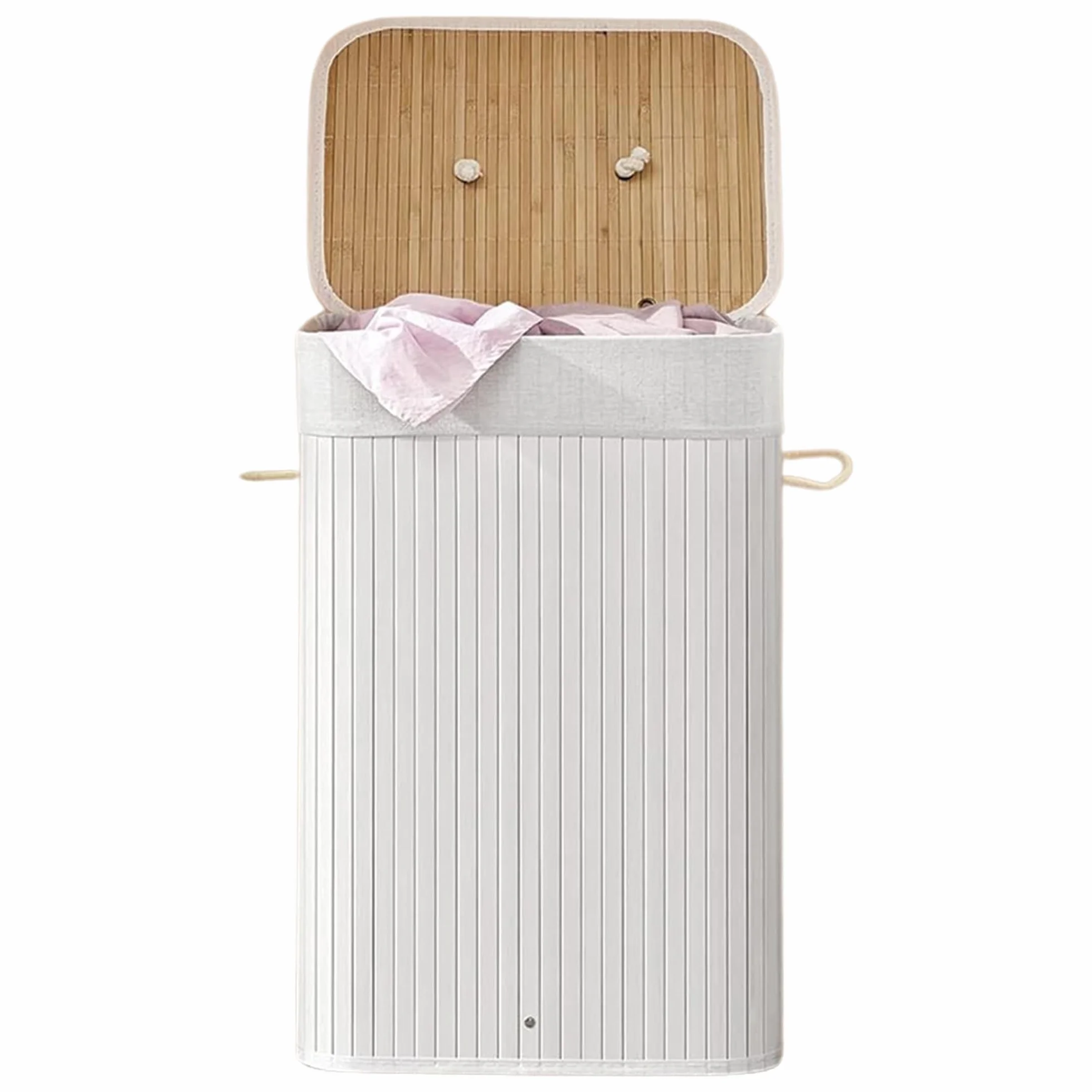 Comart - Portabiancheria Bamboo - 72 L - 1 Scomparto - Cesto Salvaspazio - Pieghevole - con Coperchio e Maniglie - Fodera Interna Rimovibile - Porta Panni e Bucato - per Lavanderia e Bagno - Bianco