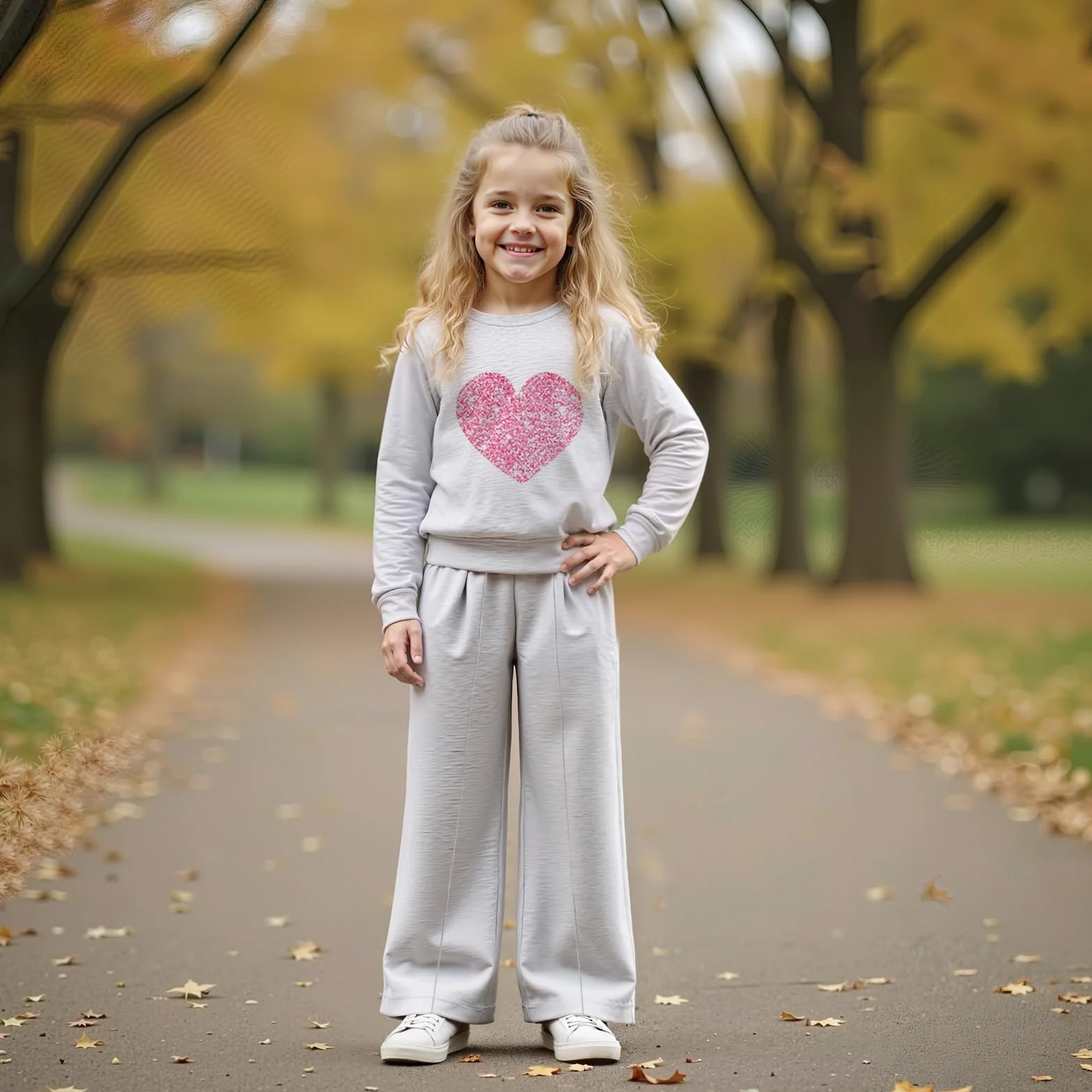 Kunyeah 2 pezzi felpa da ragazza con stampa a cuore pullover tuta in pile a maniche lunghe vestiti pantaloni set per età 8-12 anni