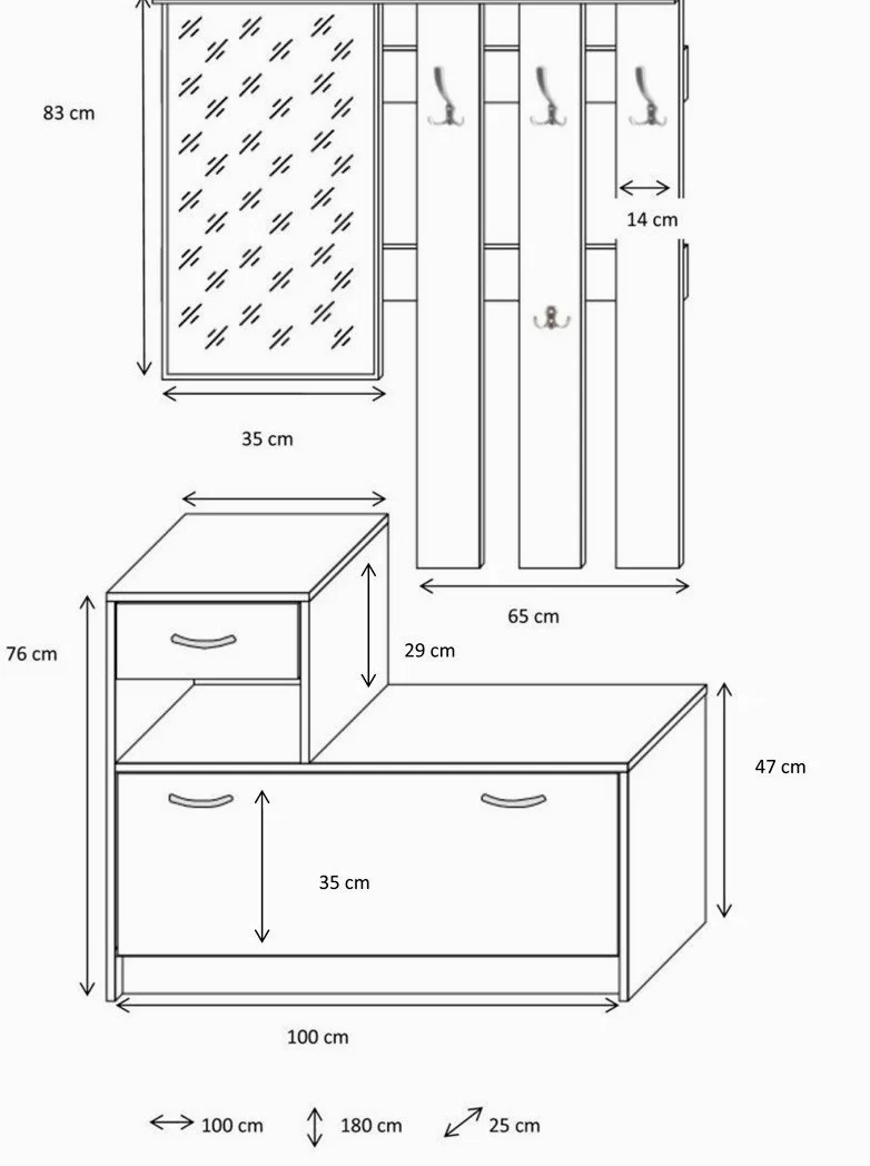 AVANTI TRENDSTORE - Rudolf - Guardaroba da Ingresso con Specchio, 3 Ganci appendiabito e Comoda scarpiera. Perfetta per l'ingresso. Disponibile in diversi colori (Grigio)
