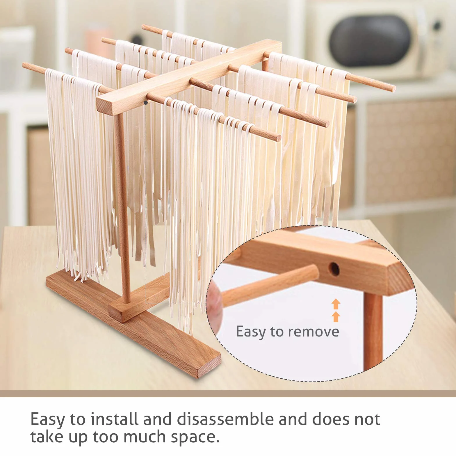 DIYARTS Stendino per Pasta 8 File Pieghevole in Legno di Faggio Essiccatori Fatti A Mano per Spaghetti Freschi Rack da Cucina Multifunzionale per Tazze da Asciugamani Cucina