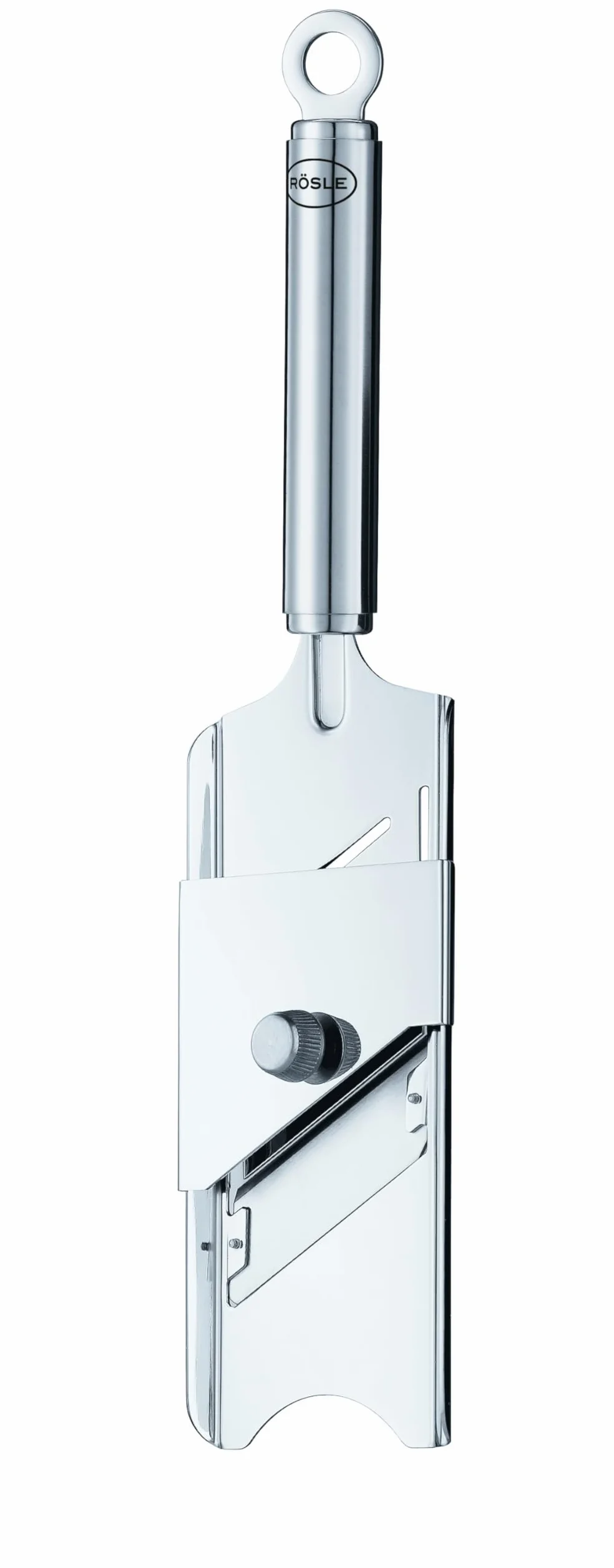 RÖSLE Affettatrice gourmet, per tartufi, funghi pregiati, parmigiano, fette sottilissime, regolabile in continuo, acciaio inox, manico rotondo con anello per appendere, incluso supporto per avanzi