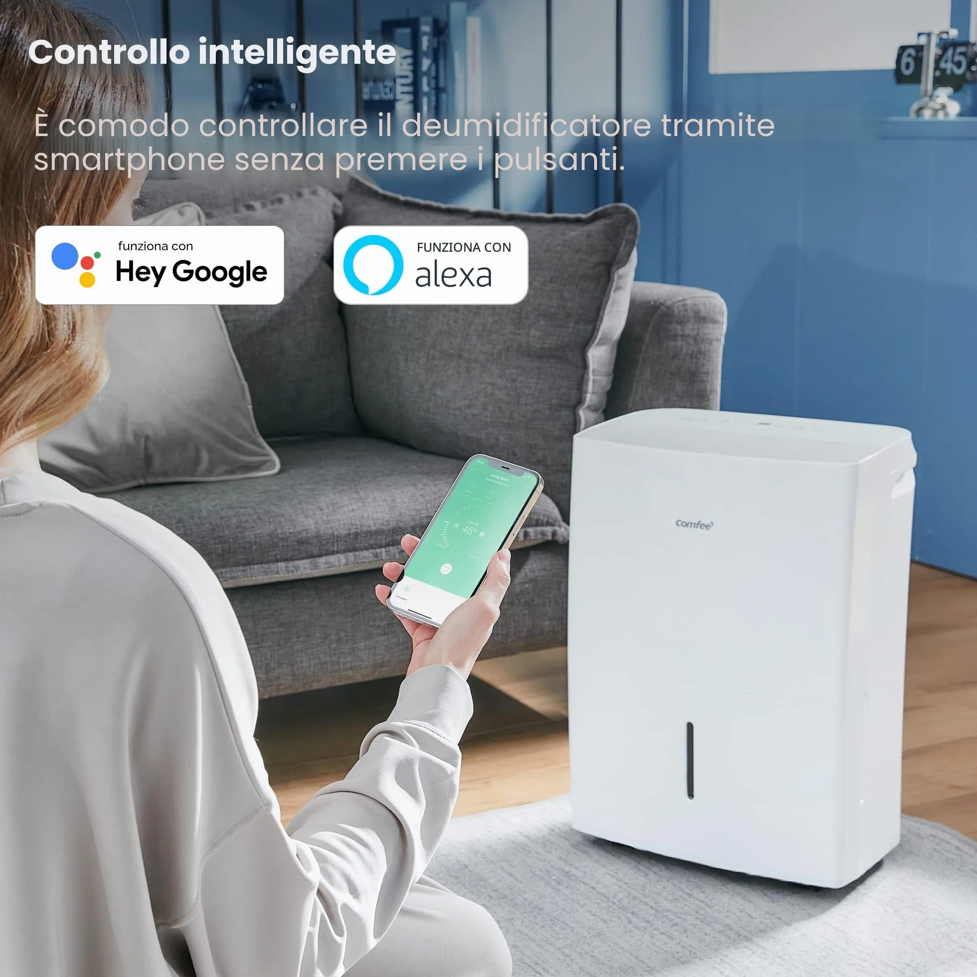 COMFEE' Deumidificatore Casa Muffa 16L/24h, Adatto fino a 32㎡, Tanica da 3L, Deumidificazione Smart, Controllo WiFi, Compatibile con Alexa, Ruote Piroettanti, Timer, MDDF-16DEN7 WF