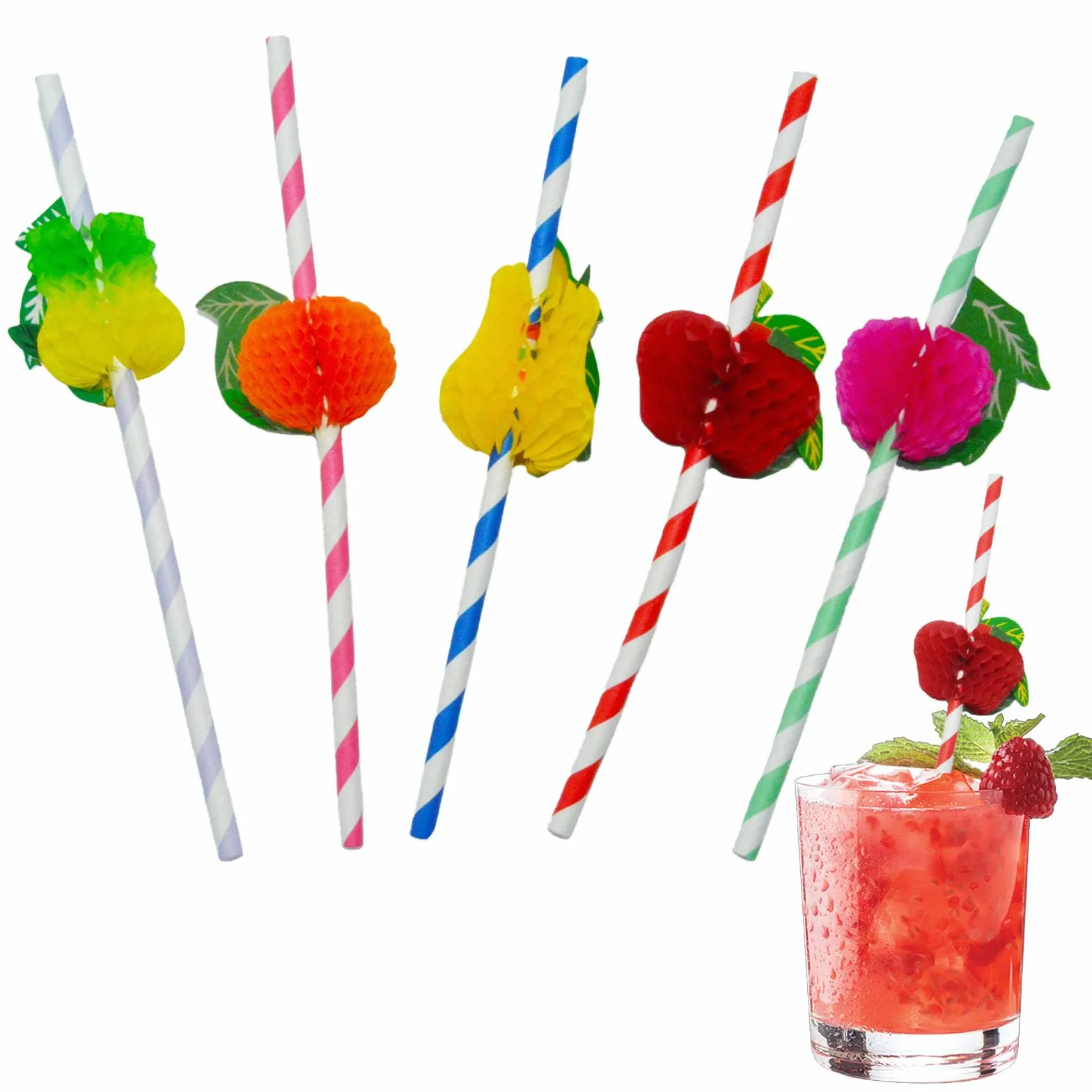 Confezione da 70 cannucce di carta tropicale 3D per cocktail hawai, succhi di frutta, bevande fredde, feste, bar e festival