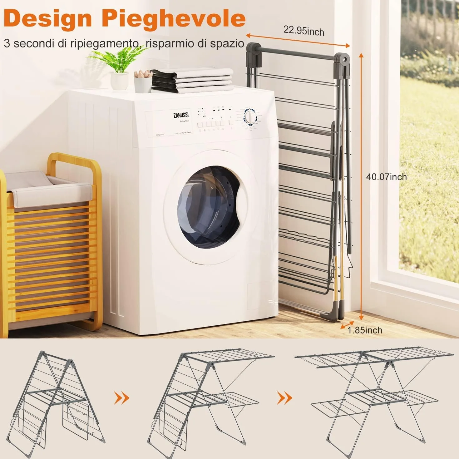 Innotic Stendibiancheria Pieghevole 33 Aste, Stendino Salvaspazio 2 Livelli, Stendino Verticale Regolabile Resistente, per Esterno Balcone Interno, Stendipanni con Accessori Richiudibile, Grigio