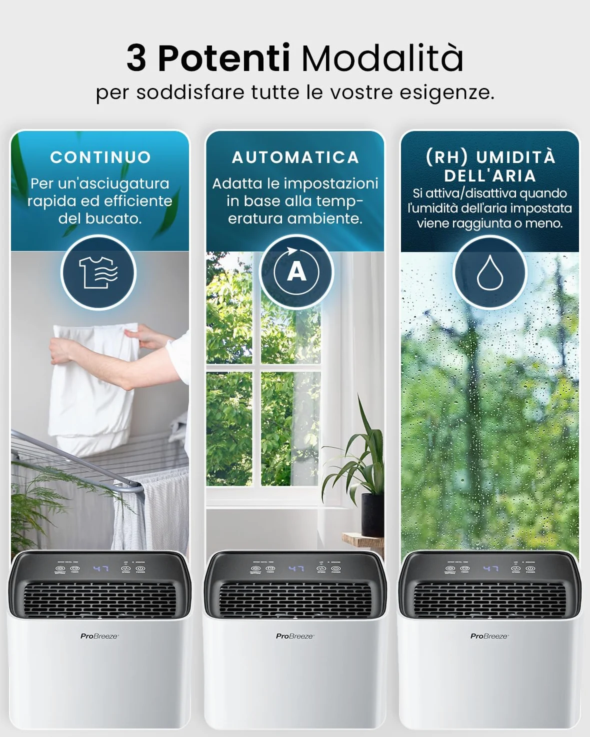 Pro Breeze Deumidificatore a compressore 6L con serbatoio dell'acqua da 2L, asciugatura della biancheria e sensore di umidità - Rimuovi muffa portatile timer 24H per umidità, muffa nera e condensa