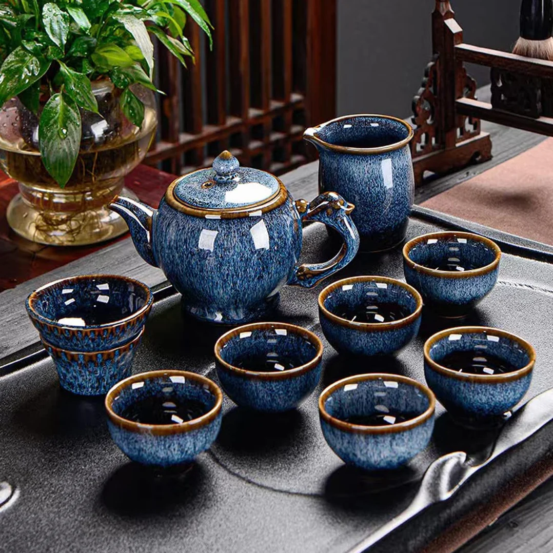 Set da tè in ceramica cinese per kung fu, 9 pezzi, confezione regalo