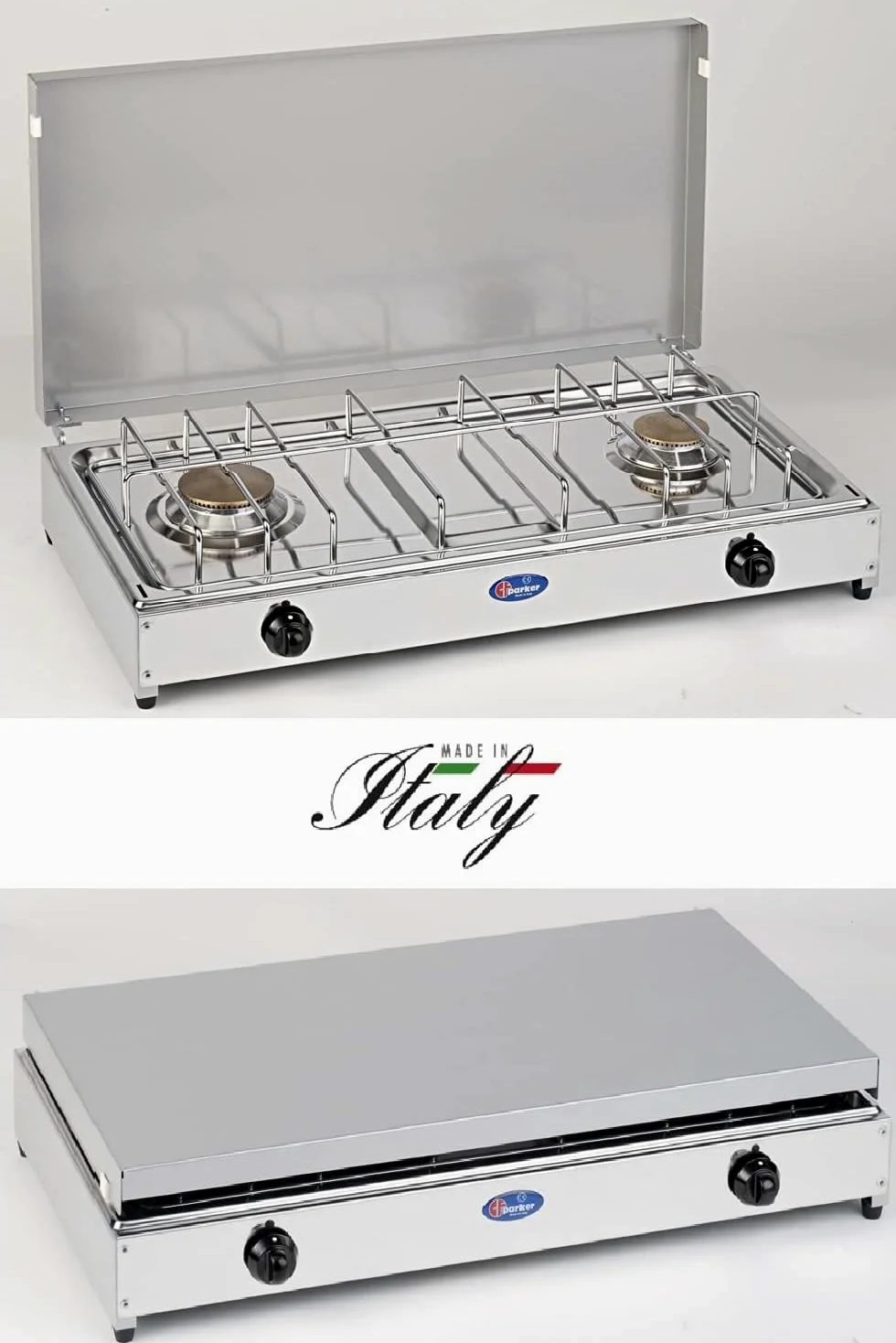 Fornello 2 Fuochi a Gas Metano (gas di città) con Valvola di Sicurezza CFParker Made in Italy - 5522RSGm