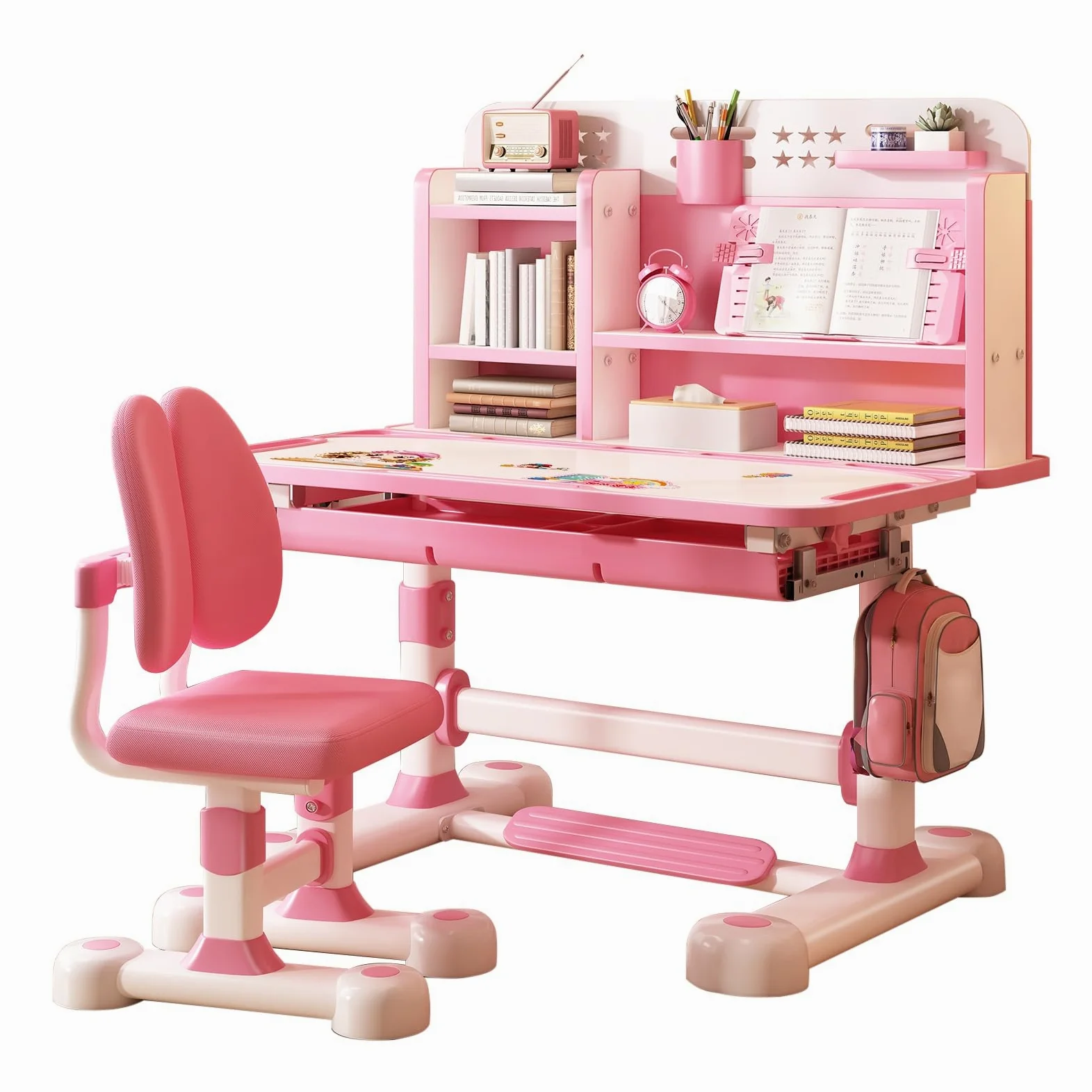 Set di scrivania e sedia funzionale per bambini, altezza regolabile, scrivania per studio scolastico, scrivania ergonomica, tavolo da scrittura con supporto per libri, per ragazzi e ragazze