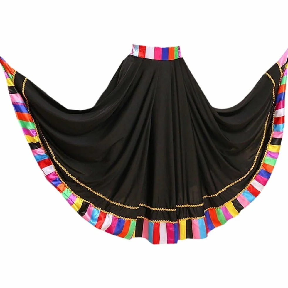 Gonna Ballo Folcloristica in Stile Etnico Tradizionale con Volant, Costume Ballo, Gonne Lunghe per Donne E Ragazze