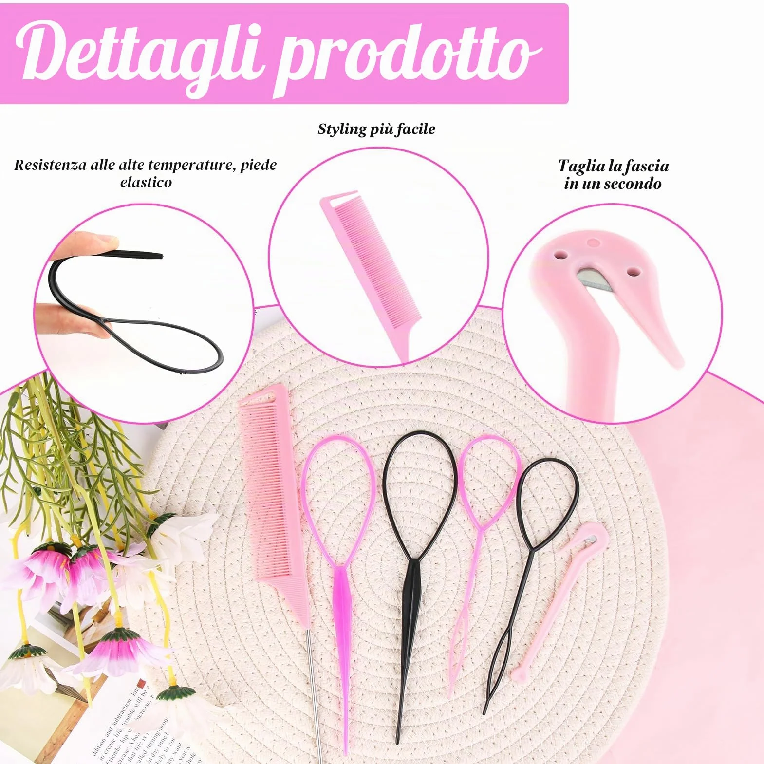 Set Accessori per Capelli Donna 6 Pezzi Strumenti Styling Fasce Twist