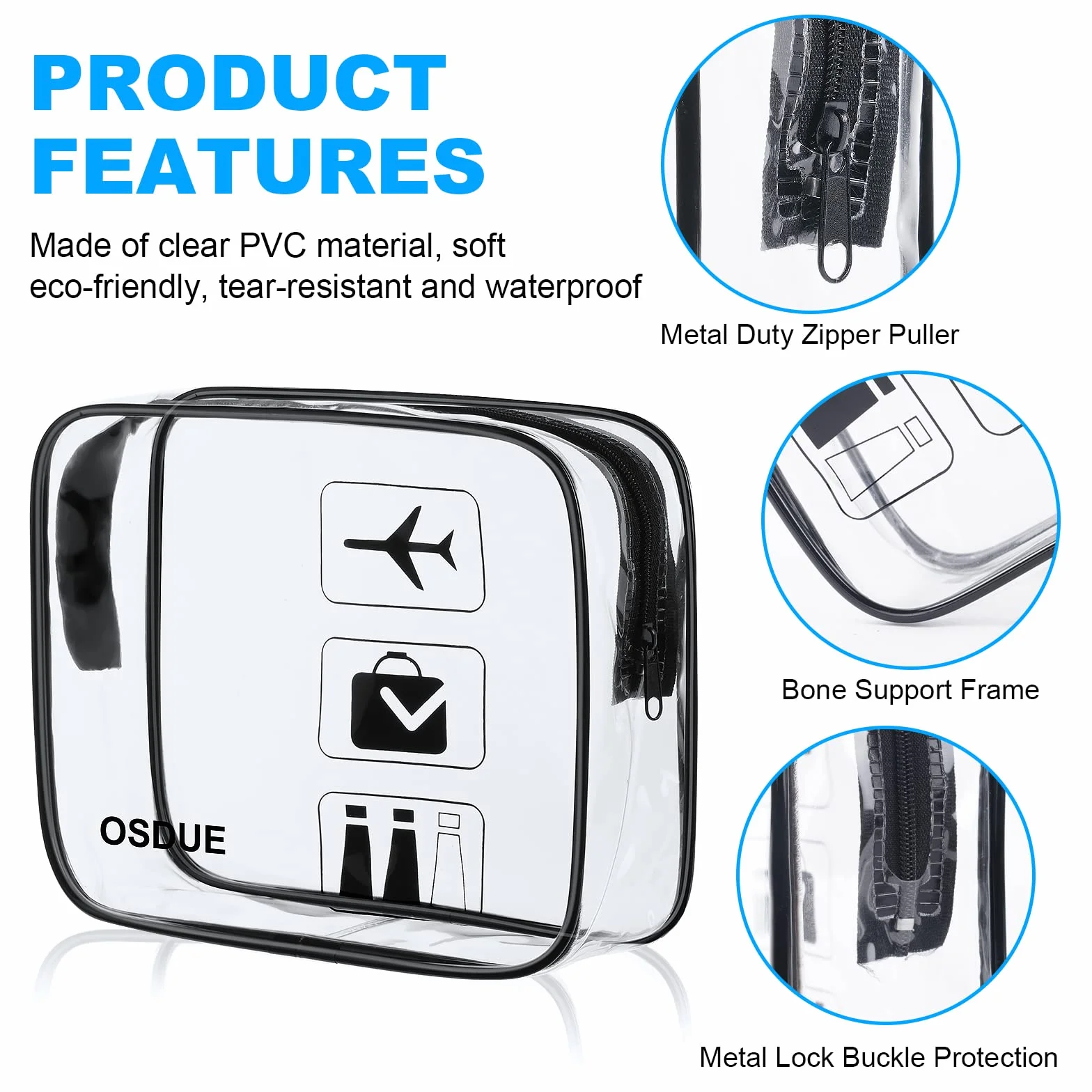 Borse da Valigia Trasparenti 2 Pcs, Sacche da Aereo Beauty Case Impermeabili con Zip per Trasporto Liquidi (Nero)