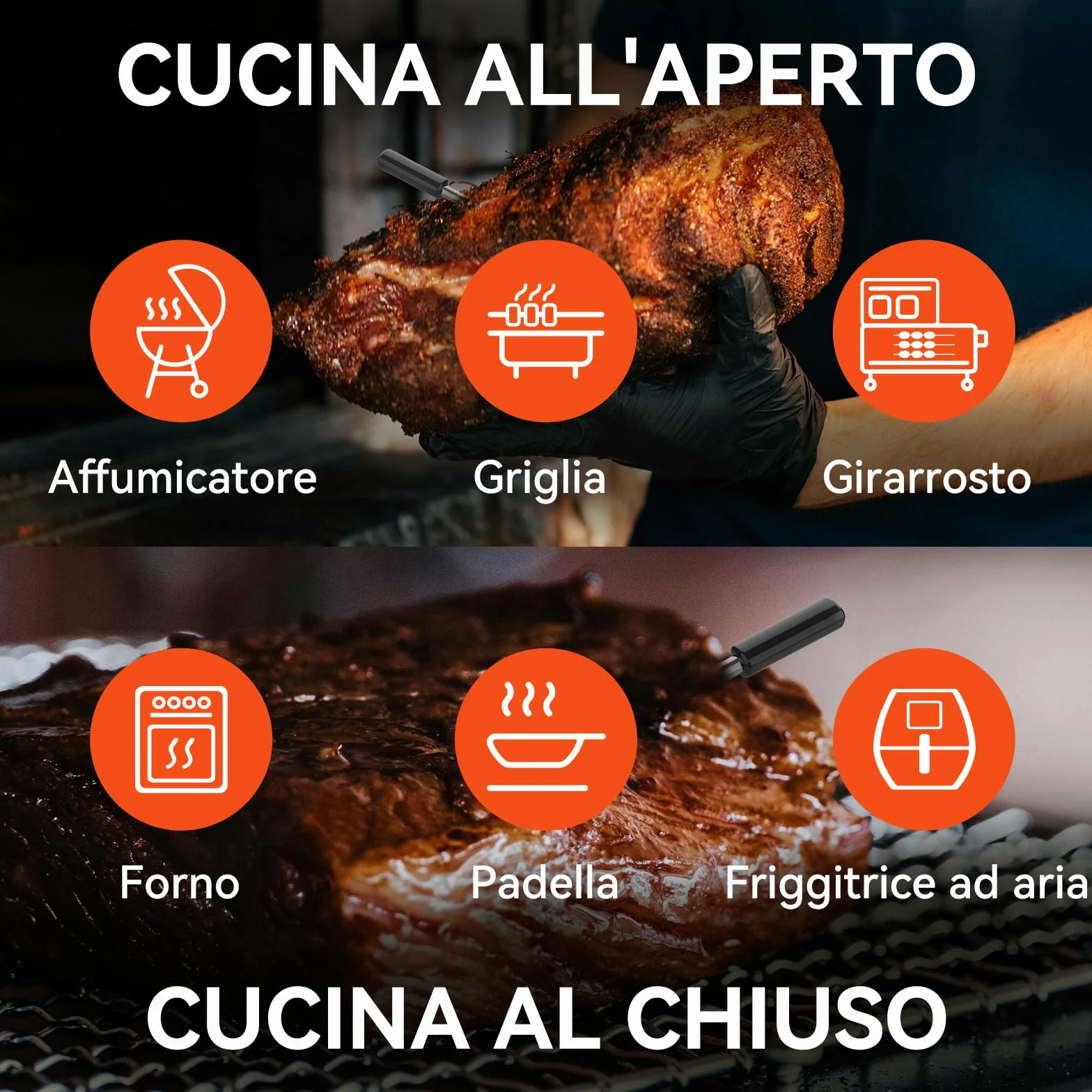 Termómetro para Carne WiFi Bluetooth IP67, Monitoraggio App Timer Allarme, Wireless per Barbecue Forno Griglia