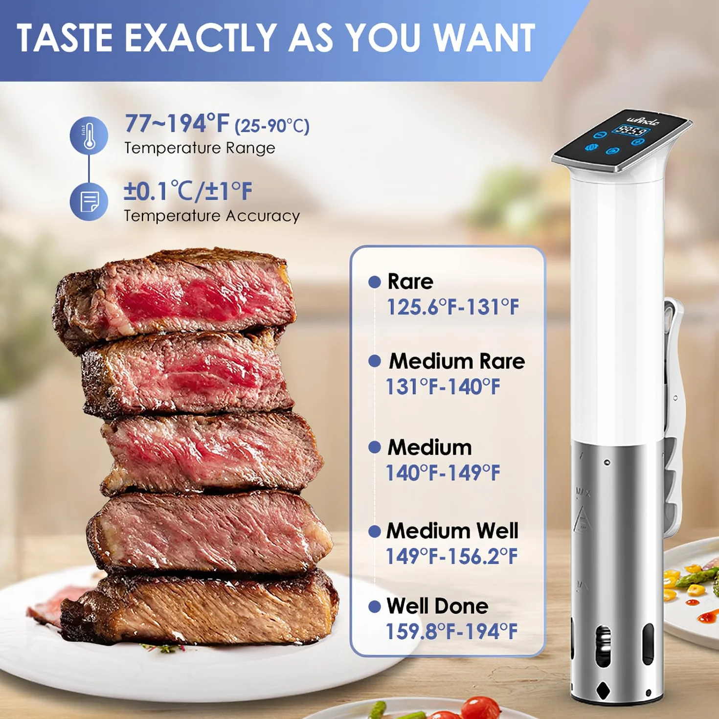 Wancle Sous Vide Roner 1100W Circolatore di Immersione IPX7 Impermeabile Controllo Temperatura ±0,1°C Bianco