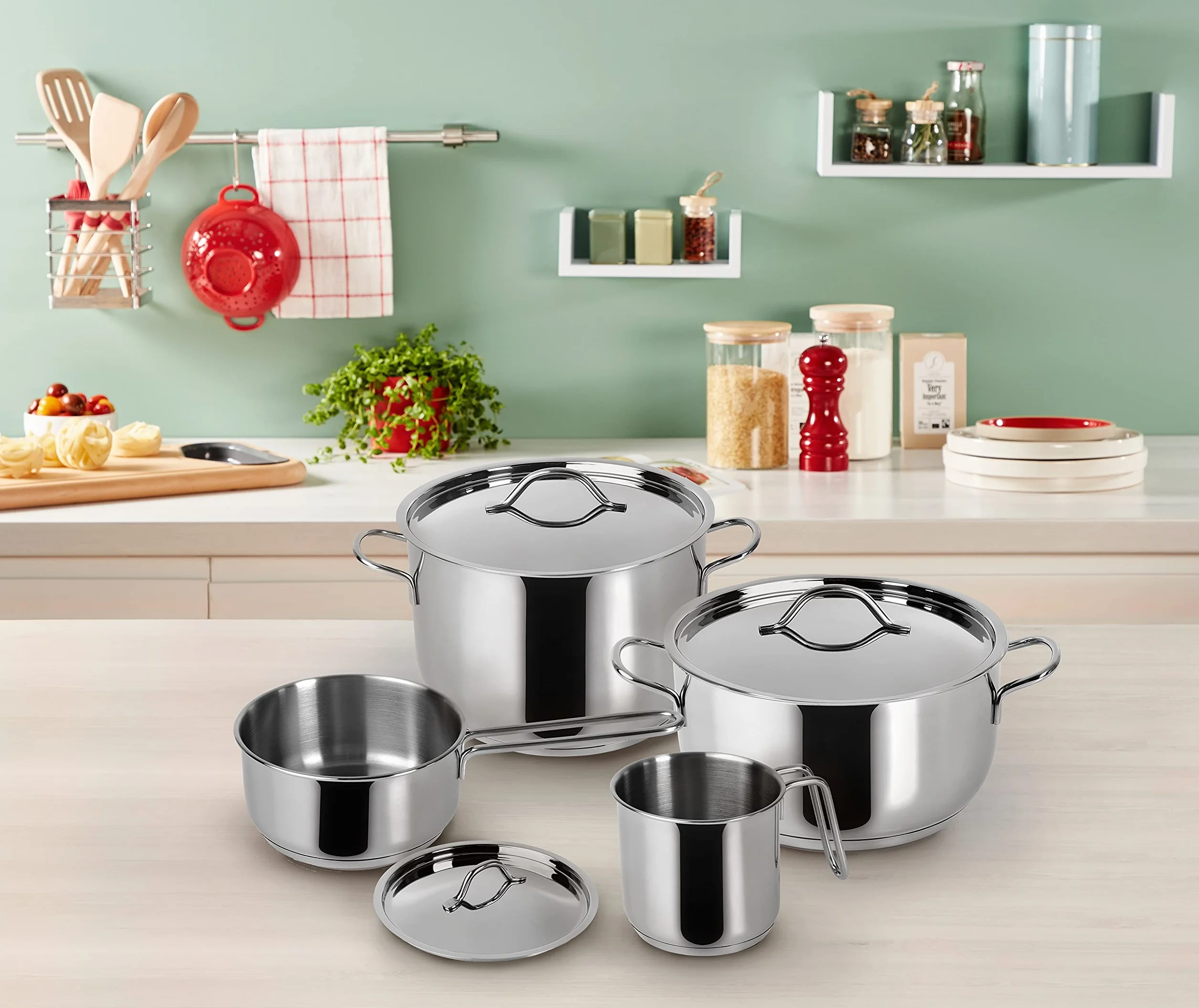 Lagostina Set Pentole Acciaio Inox 7 Pezzi 18 22 14 12 cm Coperchi