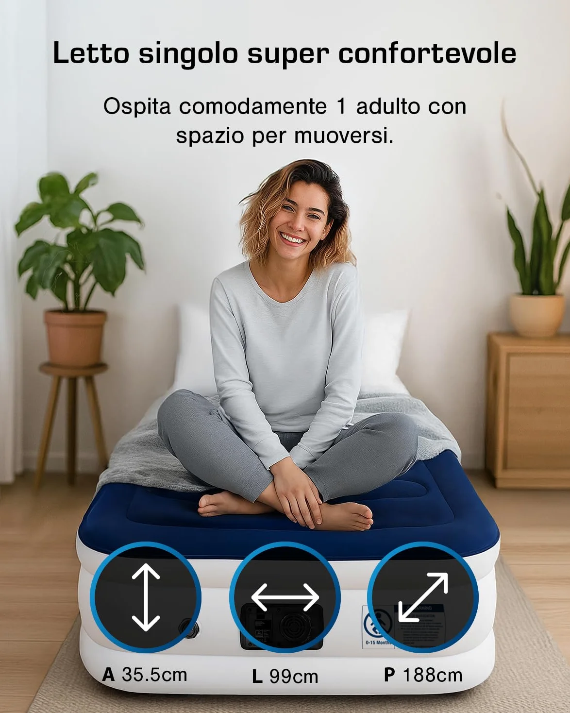 Active Era Materasso Gonfiabile Singolo 99 cm x 188 cm x 36.5 cm, Pompa Elettrica Integrata, Cuscino Rialzato e Tecnologia I-Beam Strutturata - Materasso Gonfiabile