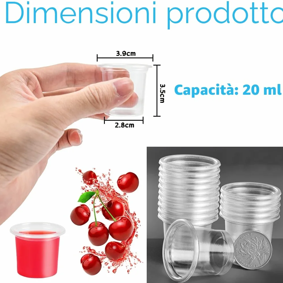 Bicchieri in Plastica Trasparente 20ml 2cl da Shot Riutilizzabili 300 Pz