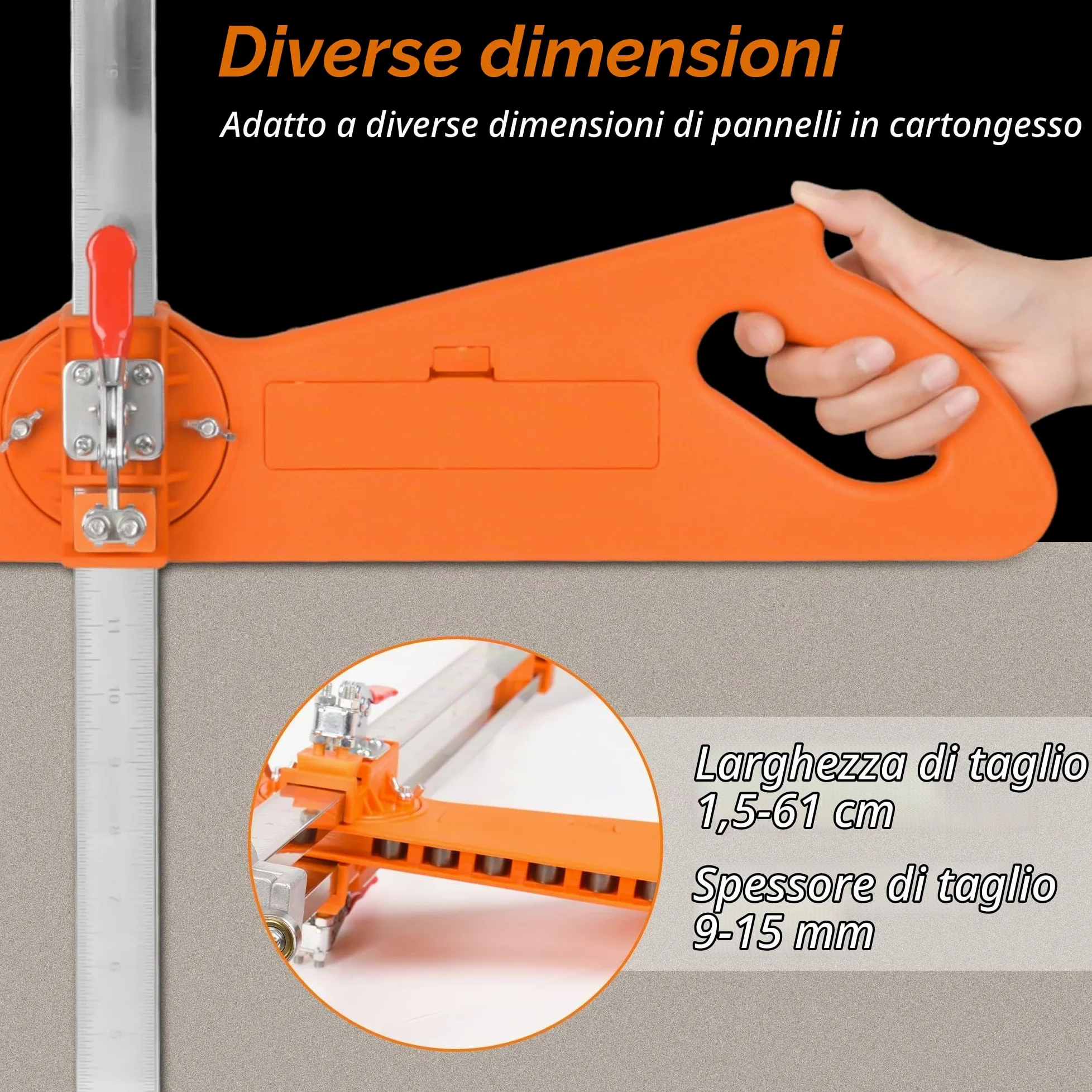 Utensile da taglio per cartongesso – Taglierina per cartongesso aggiornata 2026 – Taglierina per cartongesso con manico in nylon esteso – Strumenti pieghevoli per cartongesso con 19 ruote metalliche
