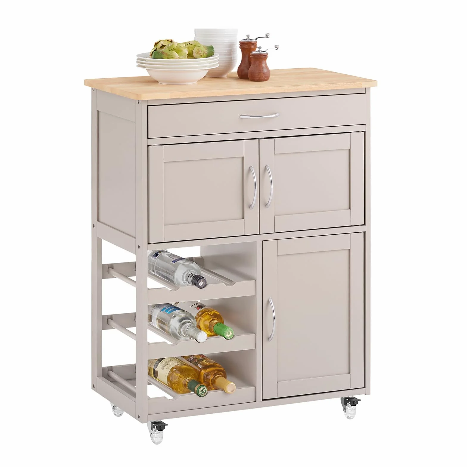 SoBuy Carrello Cucina con Ruote, Mobile Cucina Salvaspazio con Ruote, Mobiletto Cucina con Cassetti e Portabottiglie, Mobiletto Credenza Cucina per Cucina o Sala da Pranzo, Cachi 67x38x86cm FKW45-KA