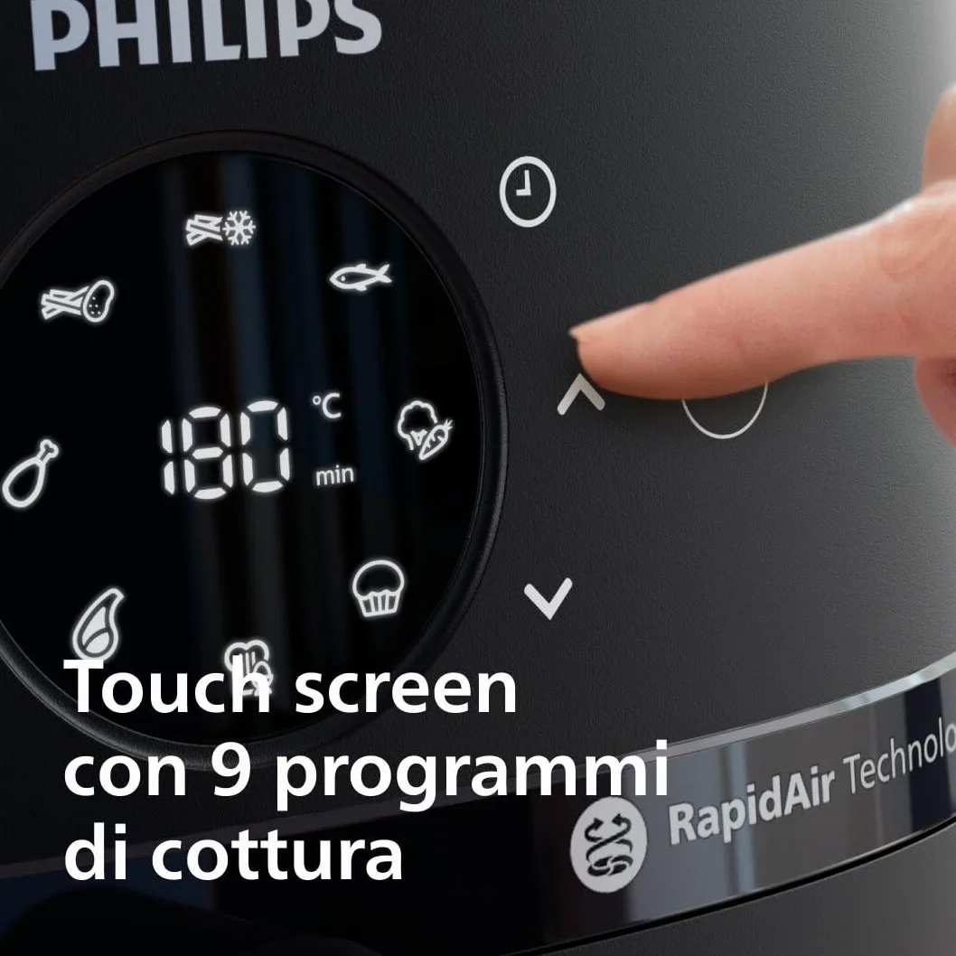 Philips Airfryer Serie 2000 – Friggitrice ad Aria 6,2L Con Finestrella di cottura, 1700W, RapidAir, 13 Modalità di Cottura, Facile da Pulire, Touchscreen, Risparmio Energetico (NA230/00)