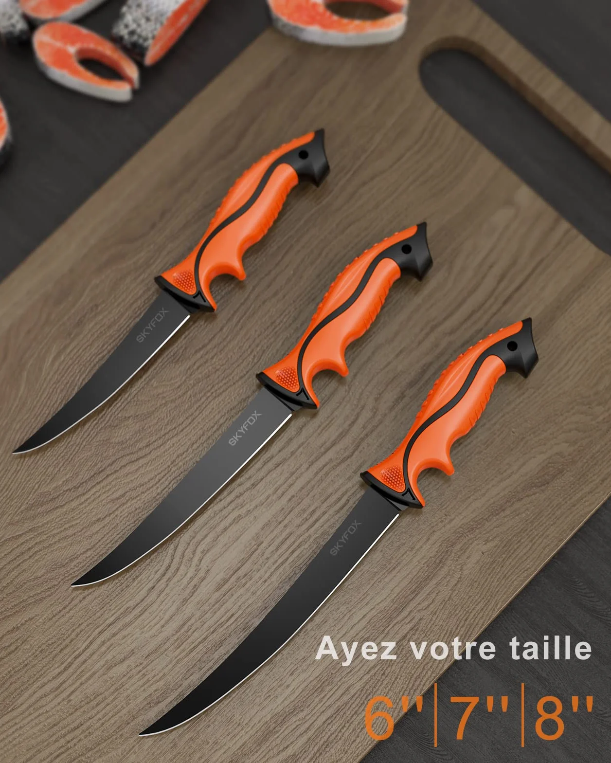 SkyFox Coltelli a rete, coltello da cucina affilato, coltello da sopravvivenza esterno, coltello da pesca in acciaio inossidabile con guaina di protezione, manico ergonomico (lama 20 cm)