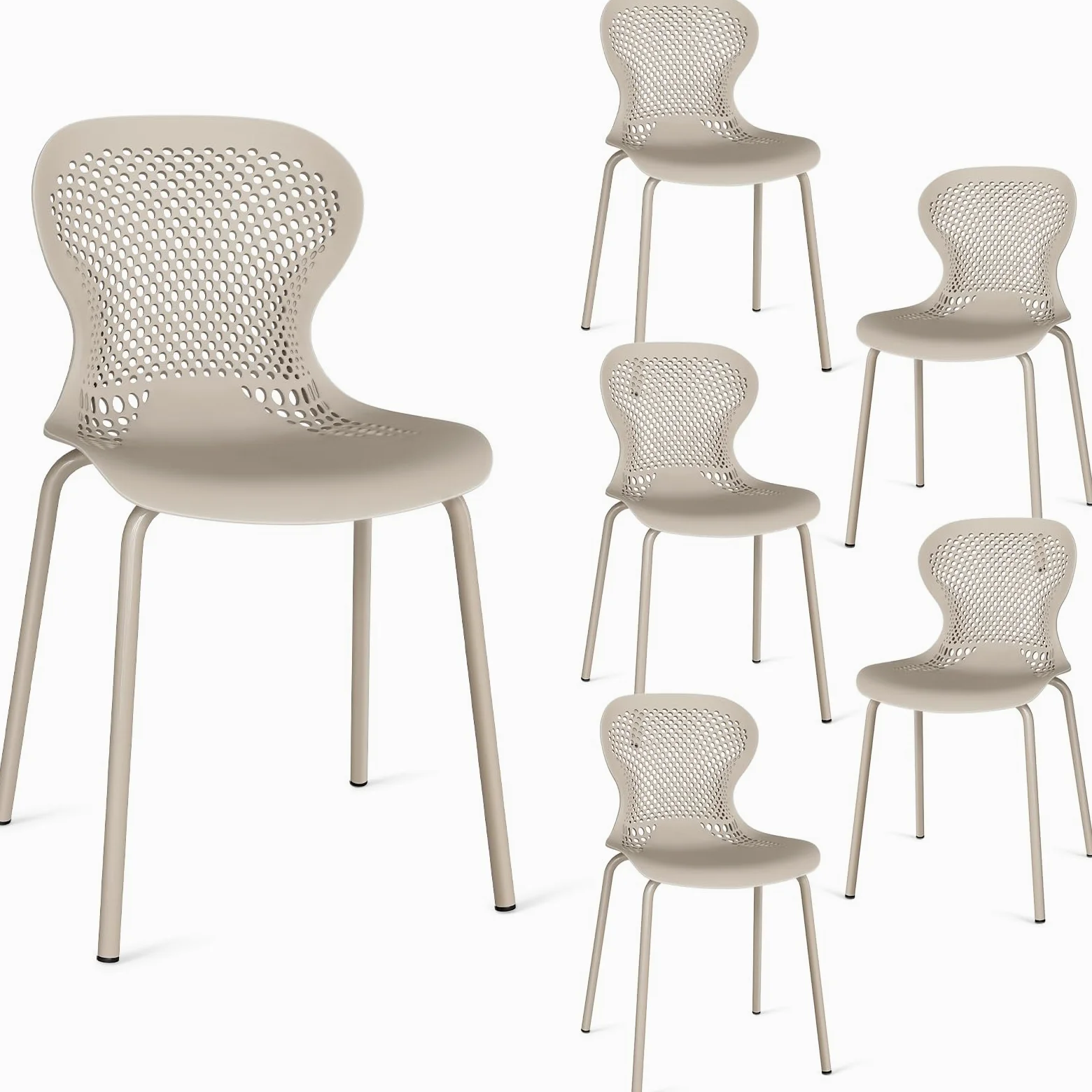 JIJIAN Set di 6 Sedie Sala da Pranzo Impilabili, Sedia da Cucina con Gambe in Metallo, Sedie da Giardino in Plastica, per Sala da Pranzo, Soggiorno, Giardino, Balcone e Terrazza, Cachi