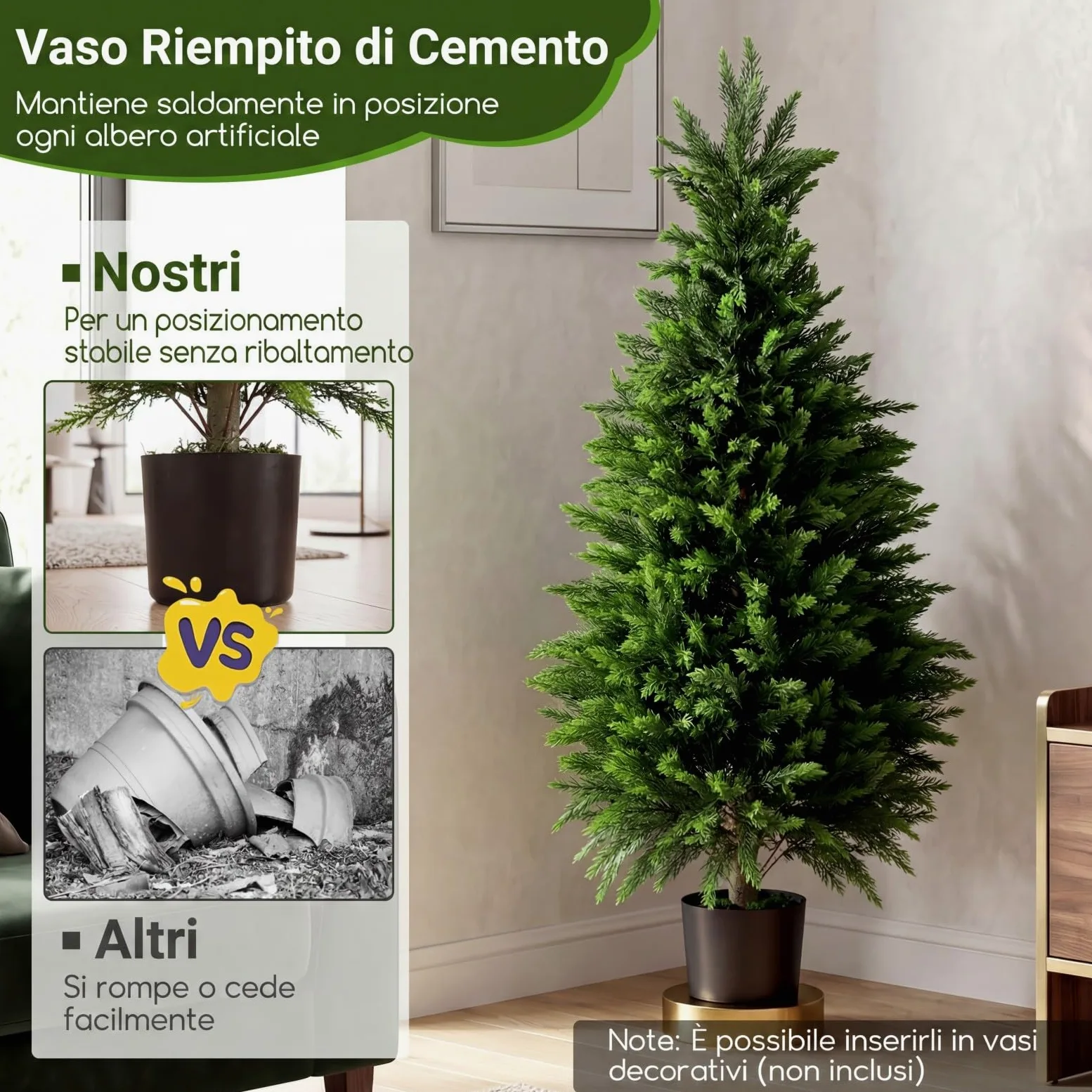 COSTWAY Set di 2 Alberi Artificiali di Cedro, Albero Artificiale in Vaso con Cemento e Fondo Rinforzato, Resistenti al Sole, Pianta Topiaria Finta da Interno e Esterno, per Casa e Ufficio (120 cm)