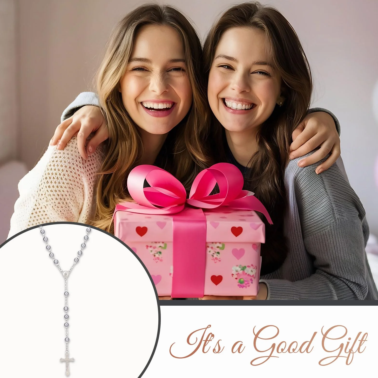 Collana rosario grigia per donne Collana rosario cattolica con perle artificiali Stile monocolore Regalo spirituale per preghiera e meditazione