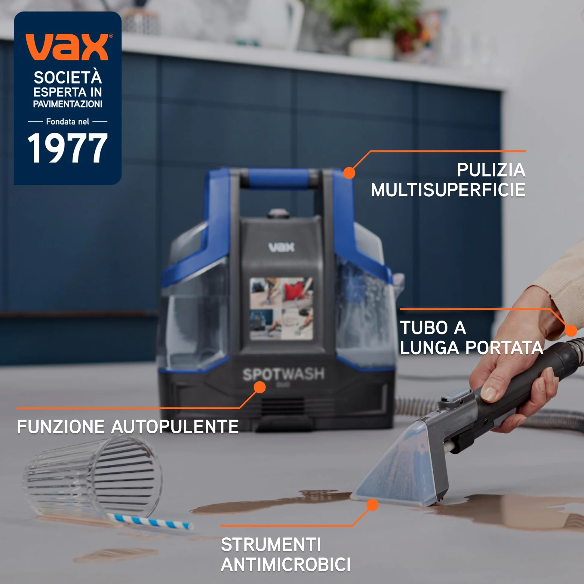 Vax SpotWash Duo smacchiatore per tappeti e tessuti con accessorio per animali domestici e strumenti per uso quotidiano. Lavapavimenti per pavimenti, divani, auto, scale. Pulitore domestico portatile